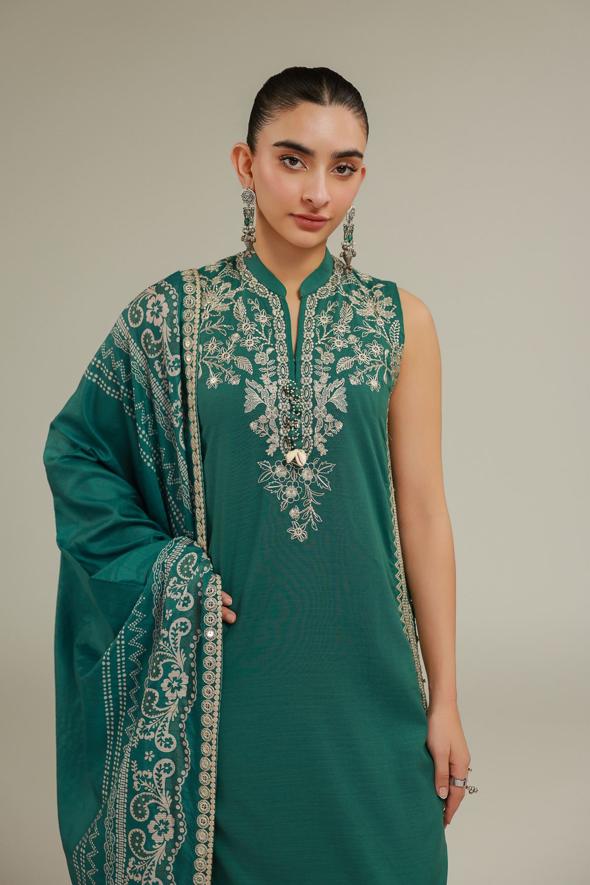 Embroidered Polyester Silk Geometric Draped Dupatta - 2-26-101-A-F-VG