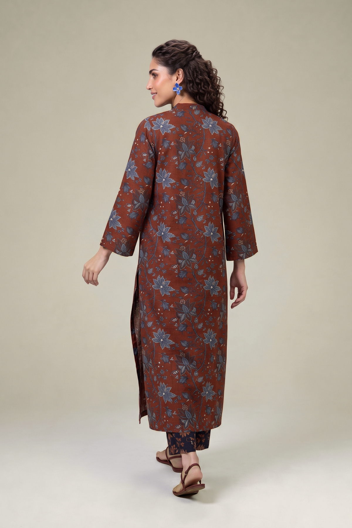 Printed Light Khaddar Long Khaddar Kurta - 1-26-415-A-C2-VG