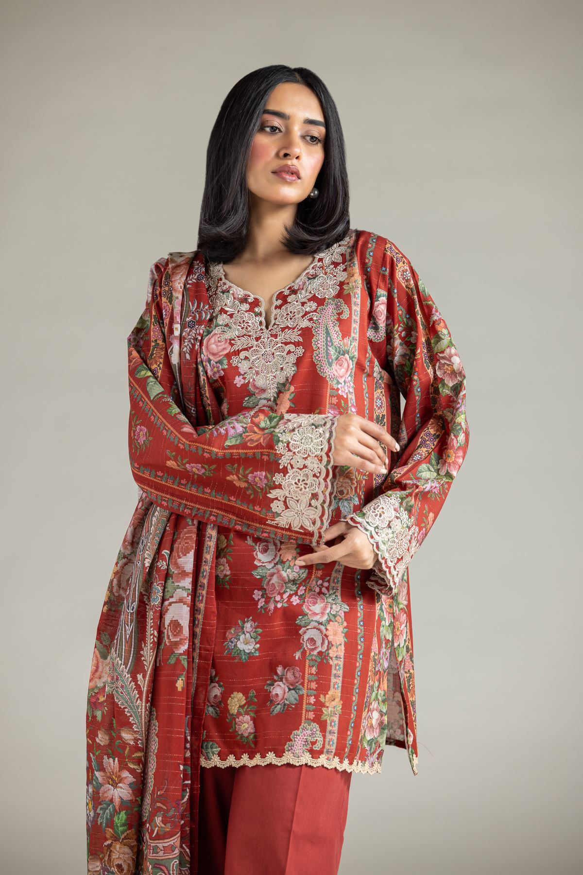Embroidered Mesuri Fabrics 3 Piece - A22-26-123FB1-VG