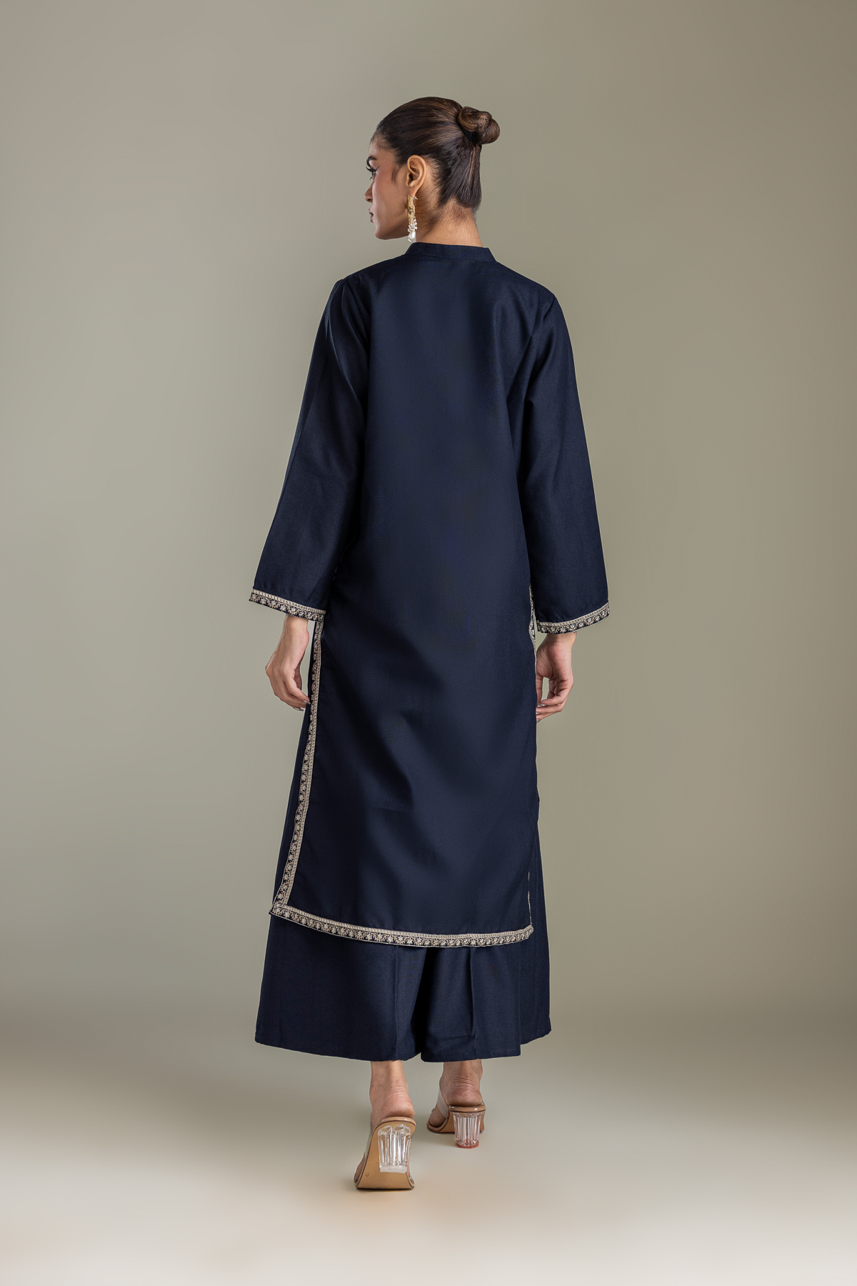 Embroidered Heavy Blended Viscose Long Navy Kurta - 1-26-431-A-D1-VG