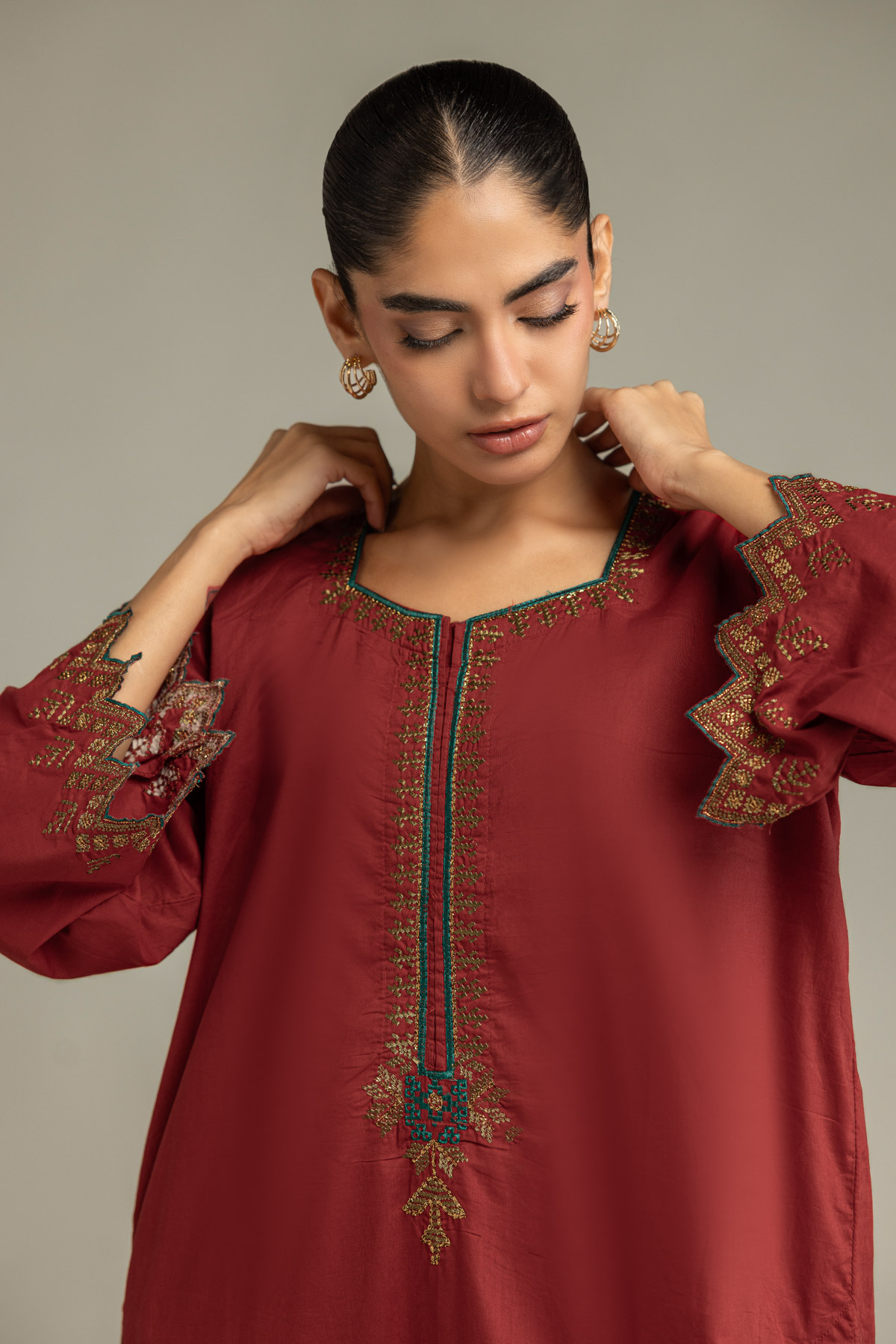 Embroidered Cambric Long Cambric Kurta - 1-26-102-A-F-VG