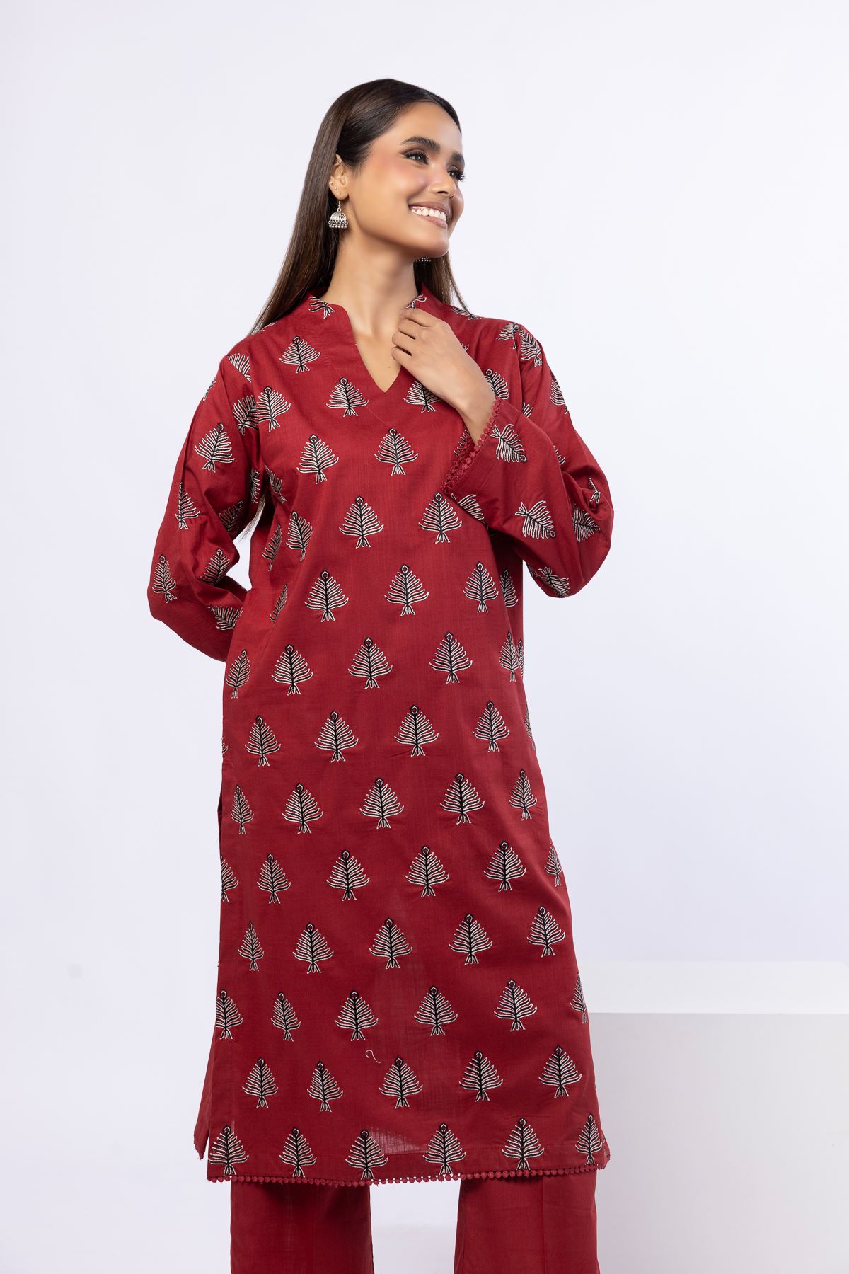 Embroidered Crosshatch Poplin Kurta - 25-07-7E8-11TA-VG