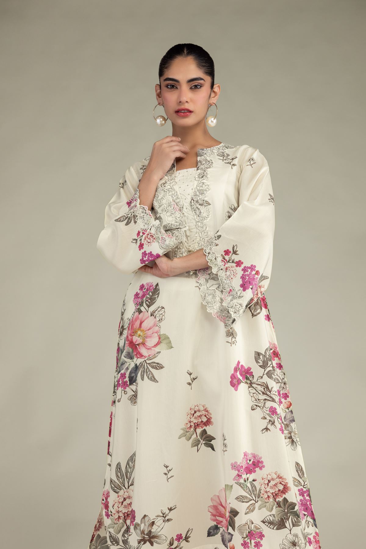 Embroidered Blended Viscose Floral Long Kurta - 1-26-241-B-F1-VG