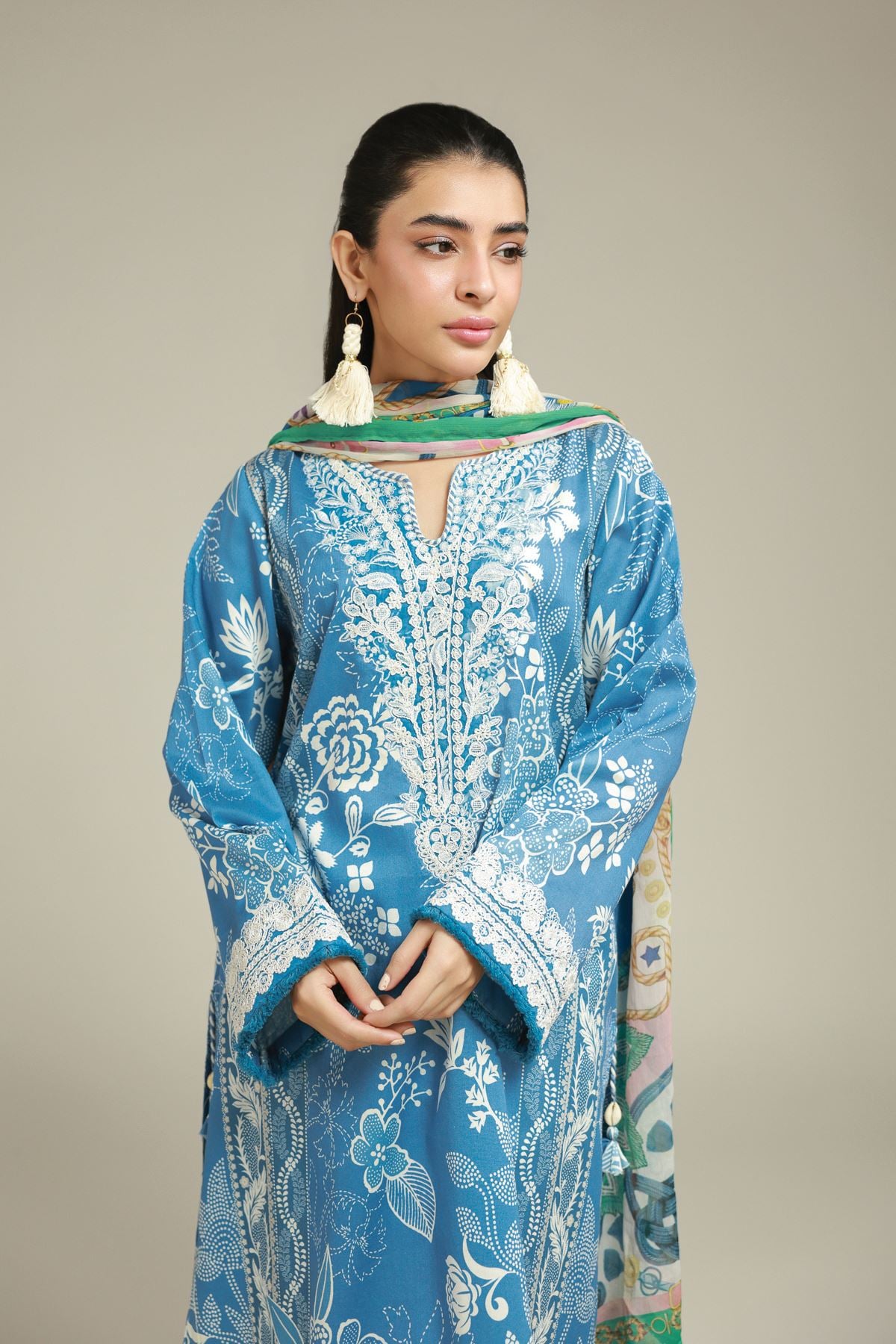 Embroidered Satin Fabrics 3 Piece - 1001940198