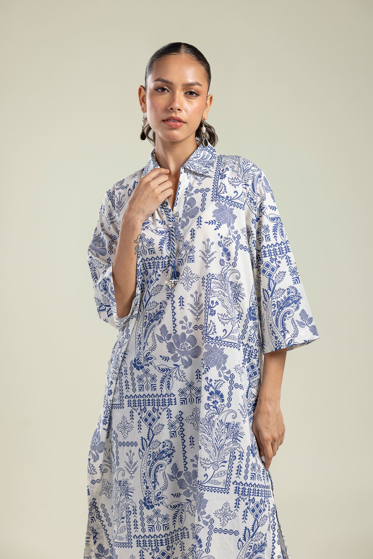 Printed Cambric Floral Cambric Kurta - 1-26-201-A-A-VG
