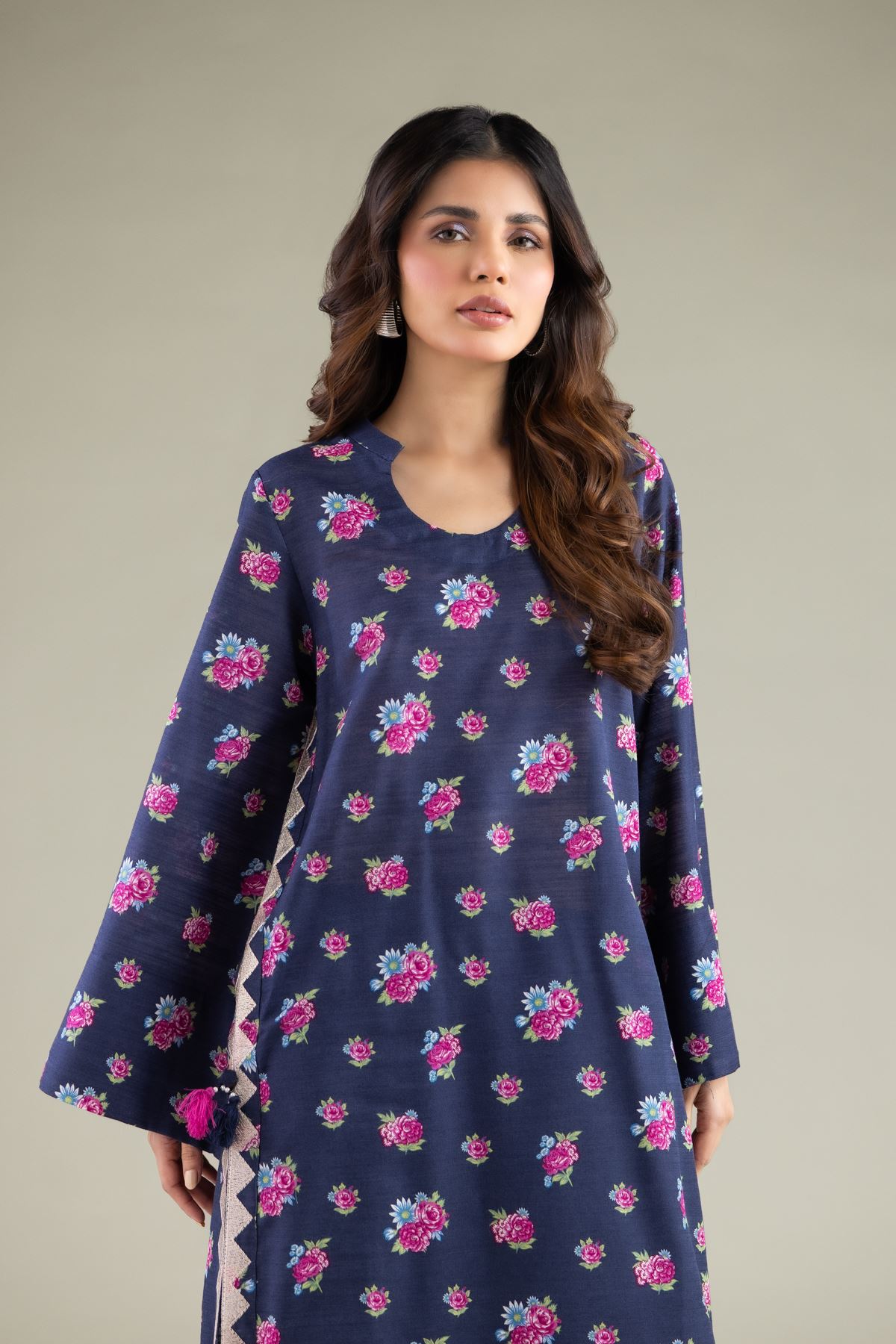 Embroidered Textured Cotton Floral Longline Kurta - 1-26-130-A-B-VG