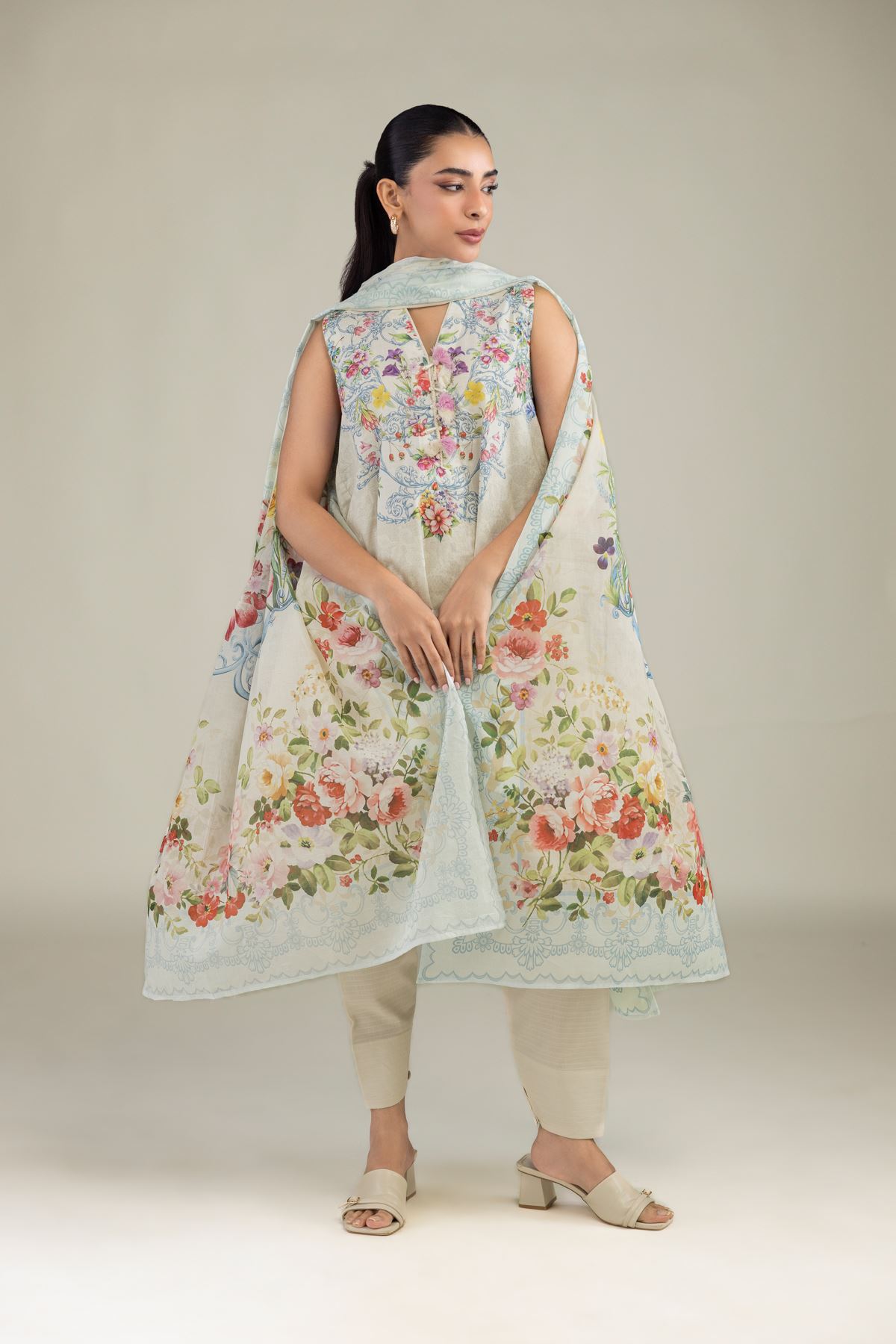 Printed Lawn Floral Lawn Dupatta - 1-26-229-B-F1-VG