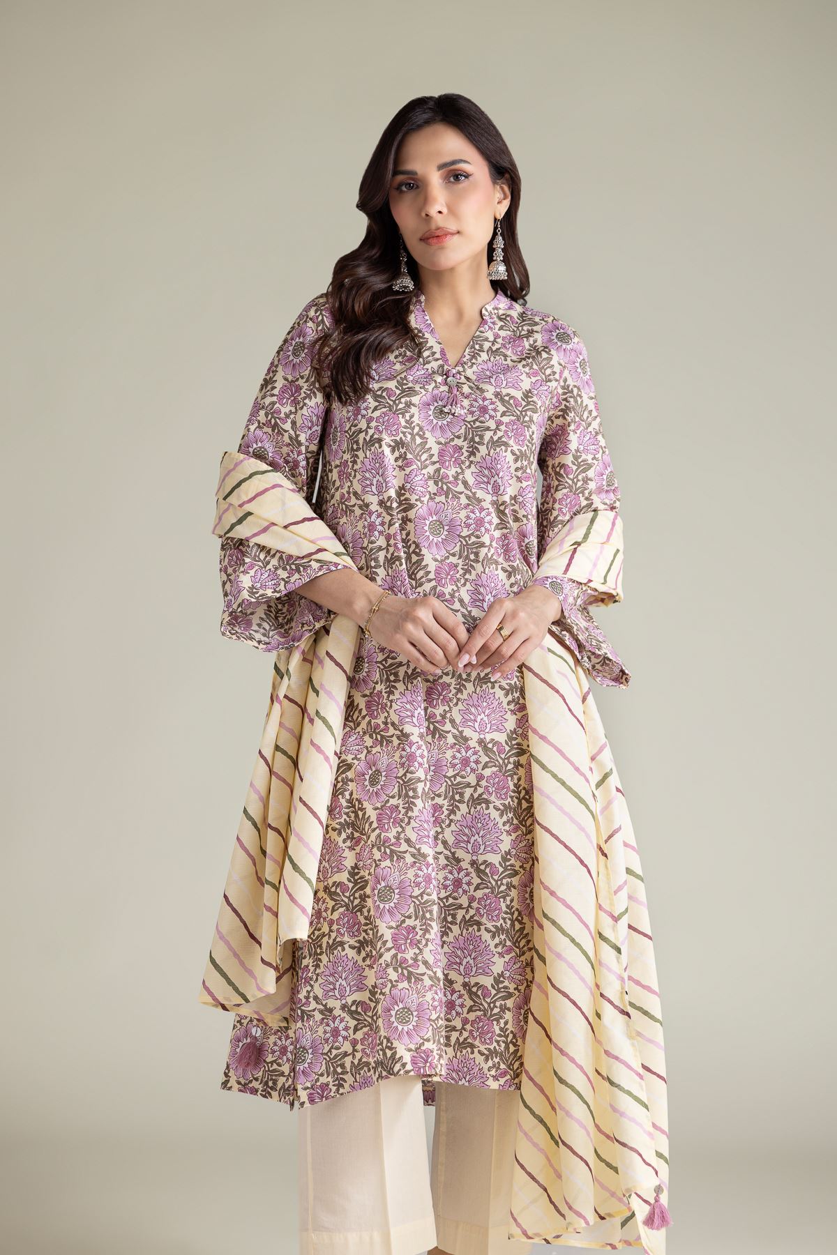 Embroidered Textured Lawn Lawn Striped Dupatta - 1-26-139-A-C-VG