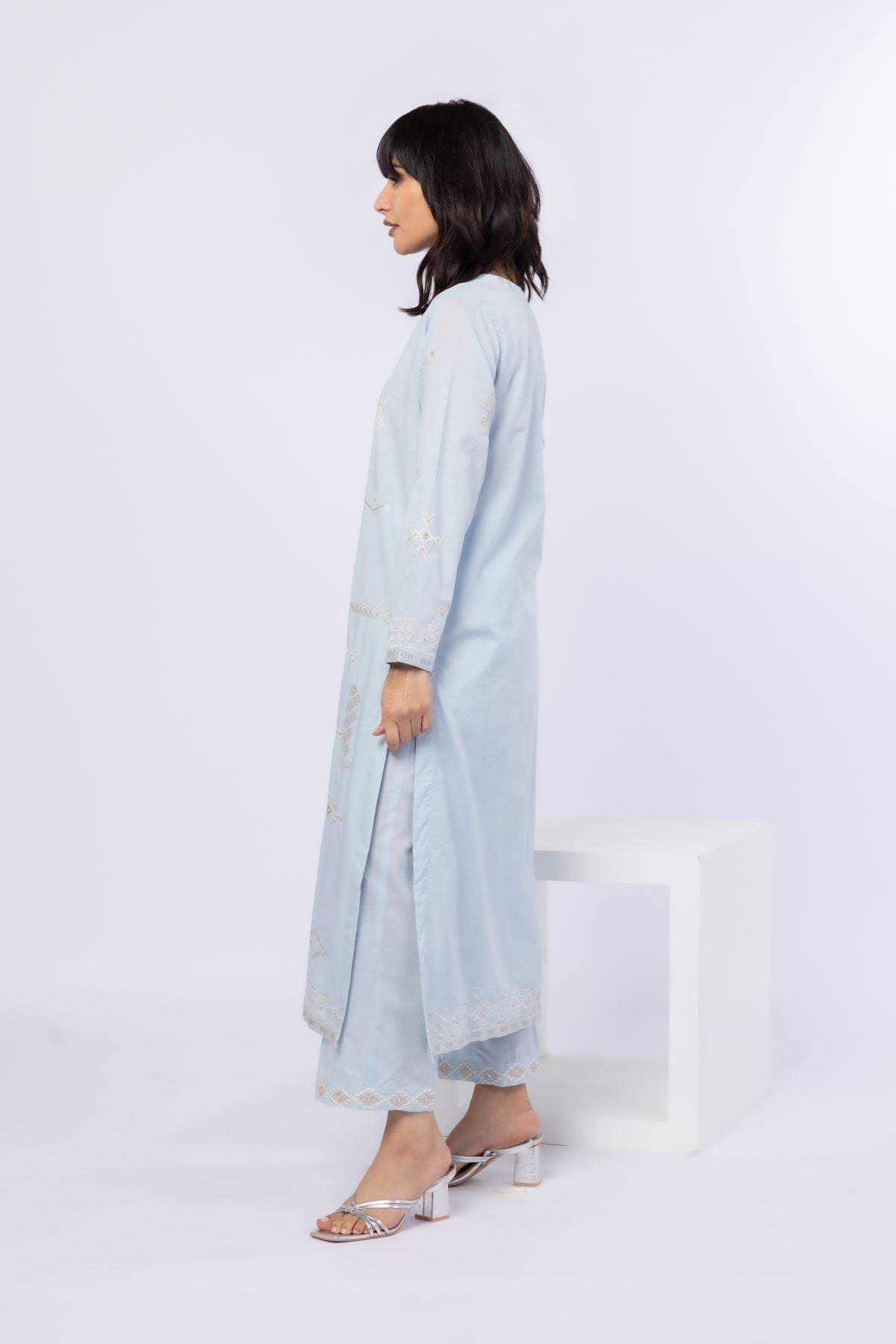 Embroidered Cotton Dobby Pants - 25-09-9S2-11BA-VG