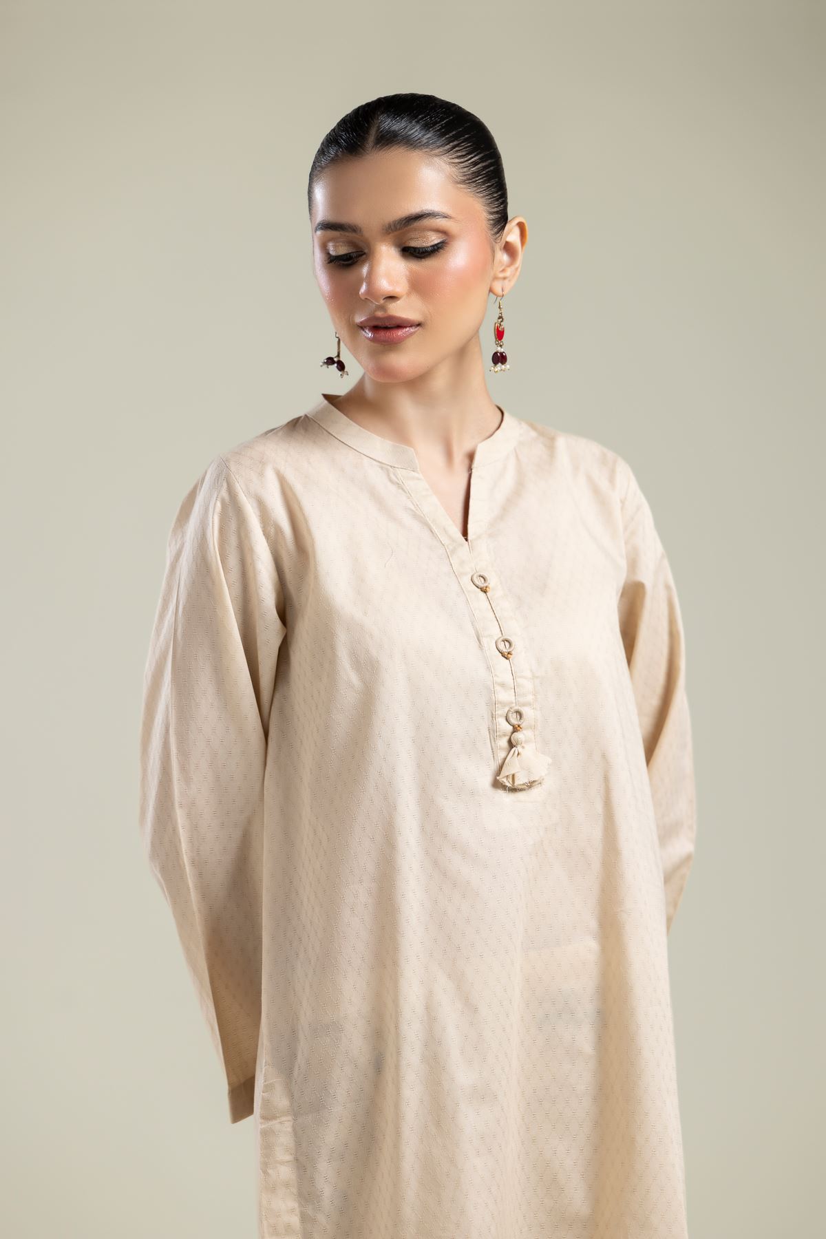 Embroidered Cotton Dobby Beige Cotton Kurta - 2-26-202-A-E-VG