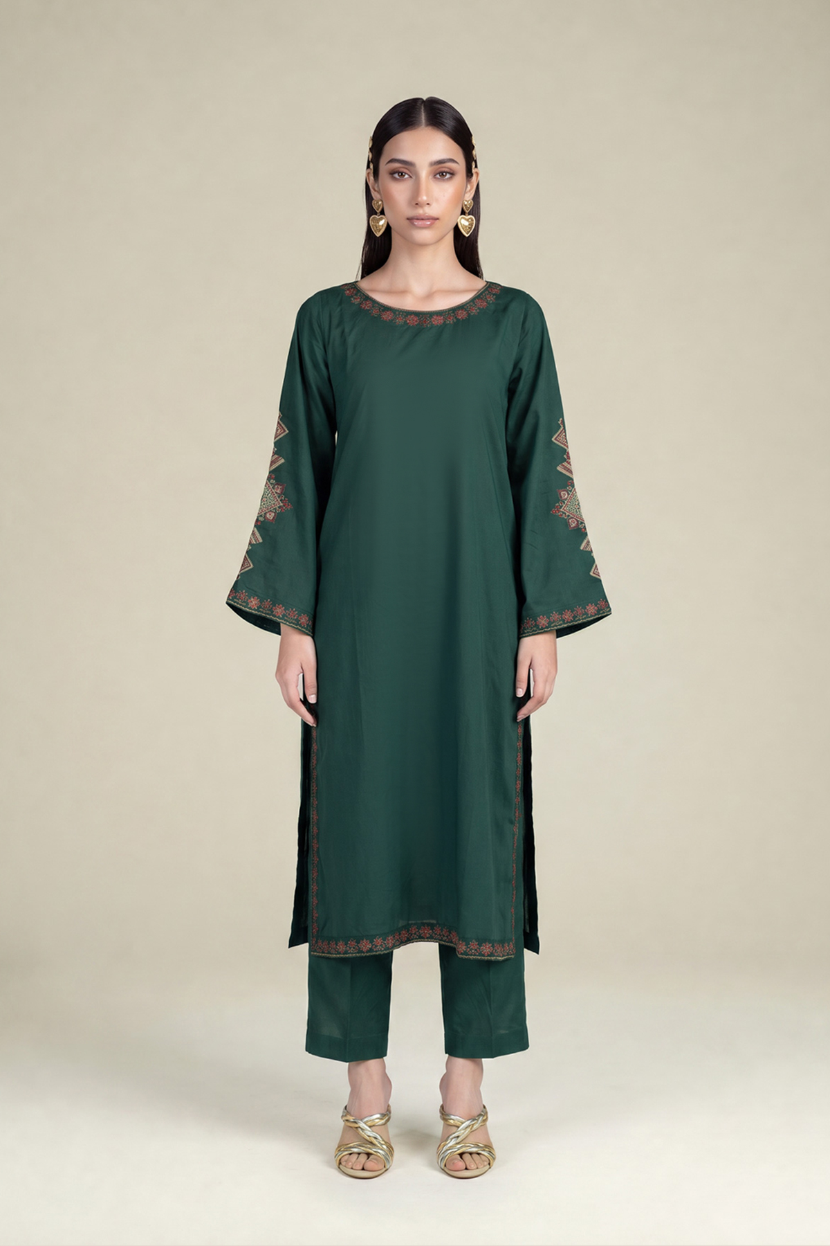 Embroidered Cambric Green Cambric Kurta - B1-2-26-106-A-C-VG