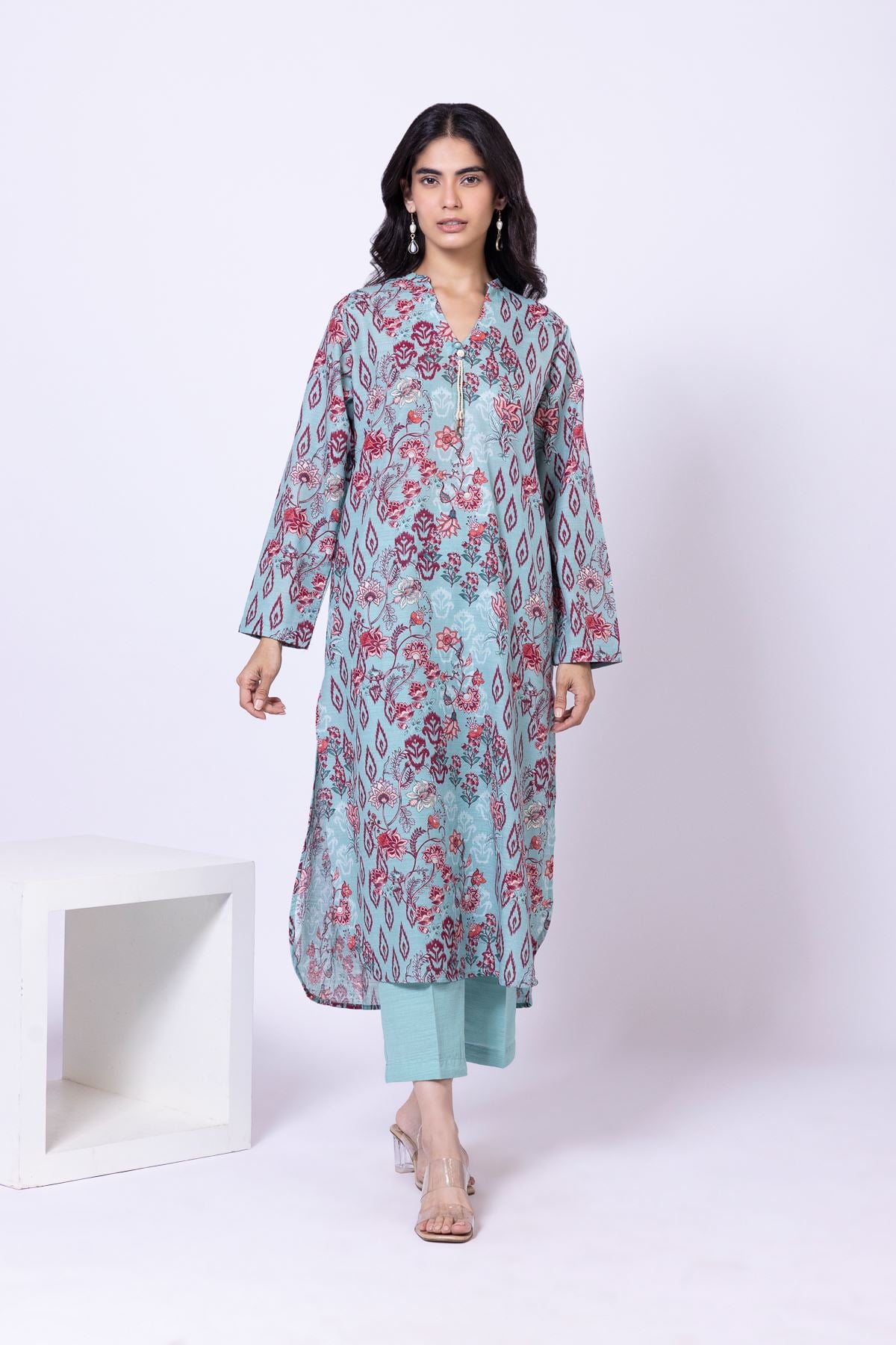 Printed Textured Cotton Kurta - 25-09-11E2-08TA-VG