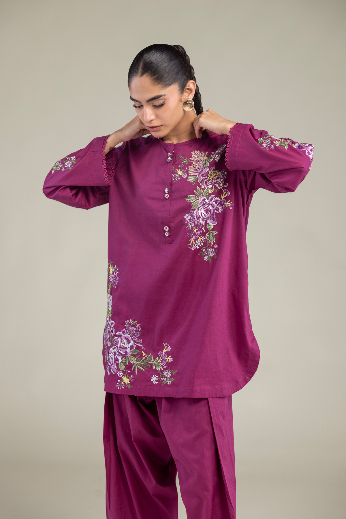 Embroidered Cambric Short Cambric Kurta - 1-26-102-A-F-VG