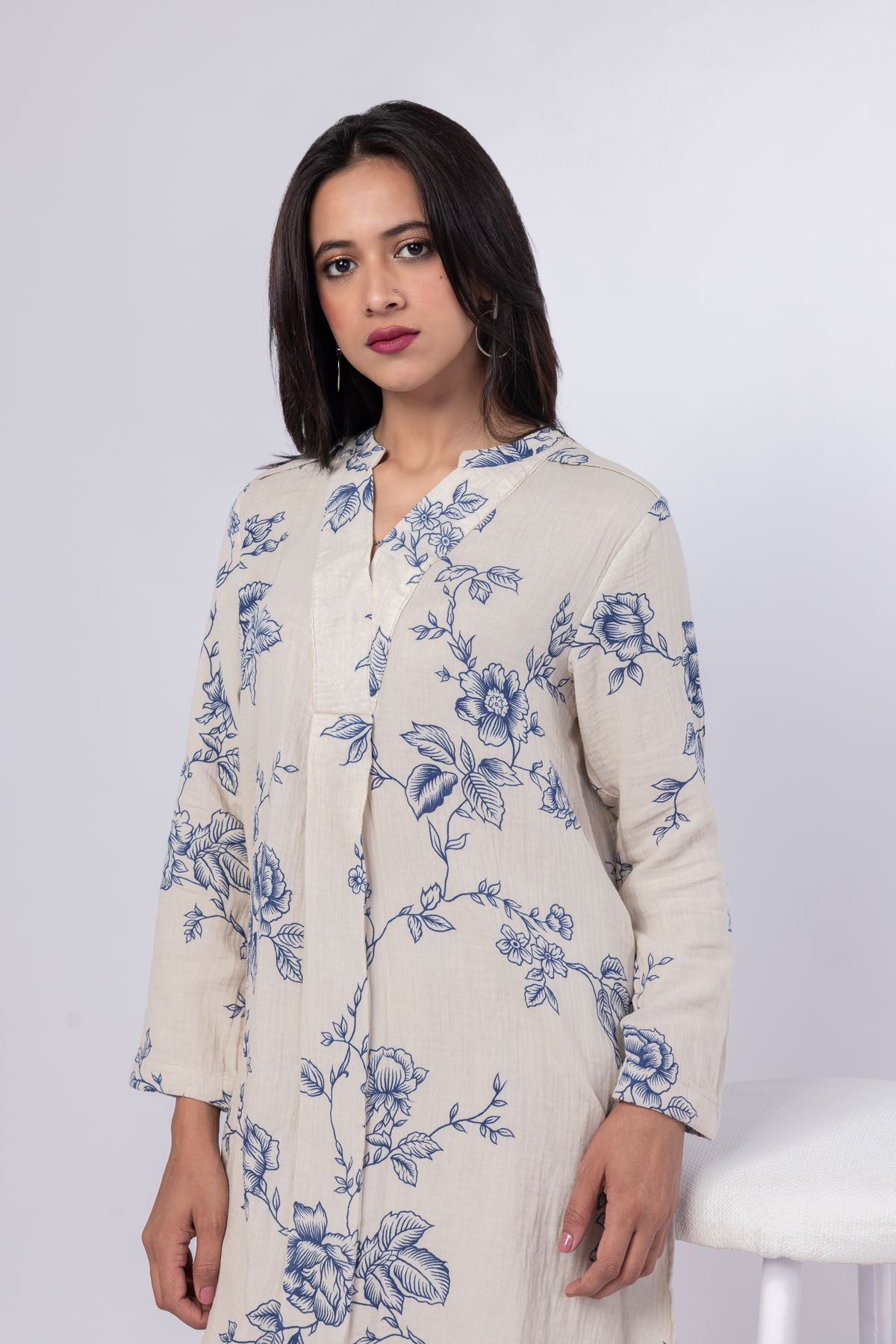 Printed Cheese Cloth Kurta - 25-02K1-01BAB-VG