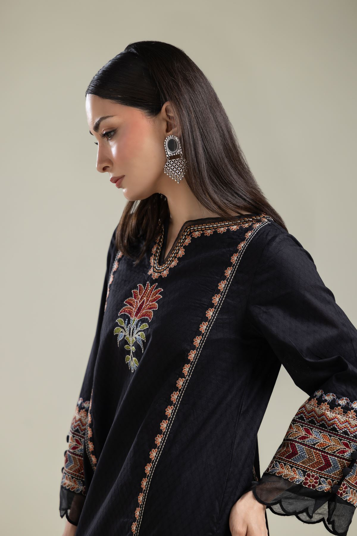 Embroidered Cotton Dobby Black Embroidered Kurta - 1-26-134-A-G-VG