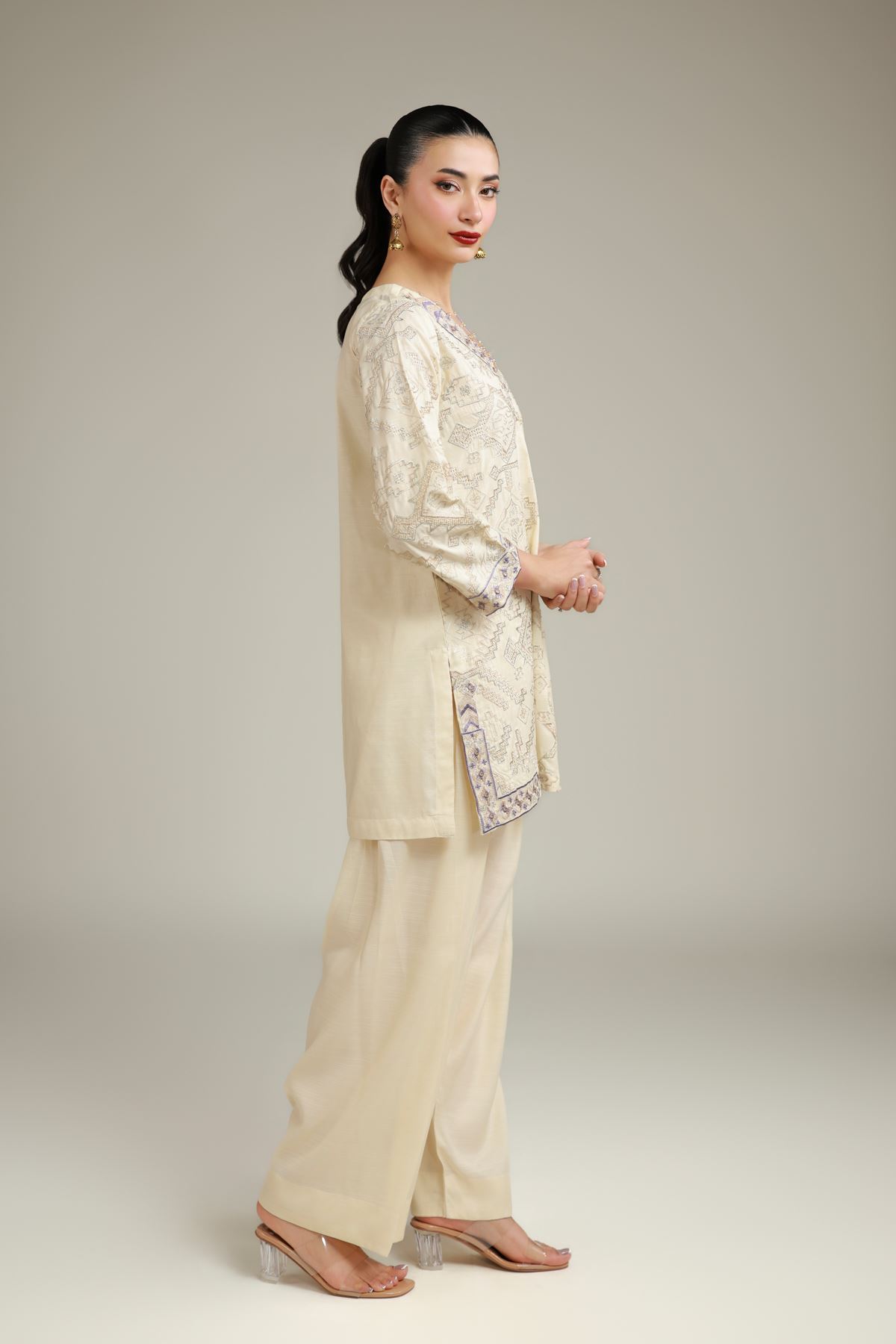 Embroidered Raw Silk Geometric Silk Kurta - 1-26-108-A-F-VG