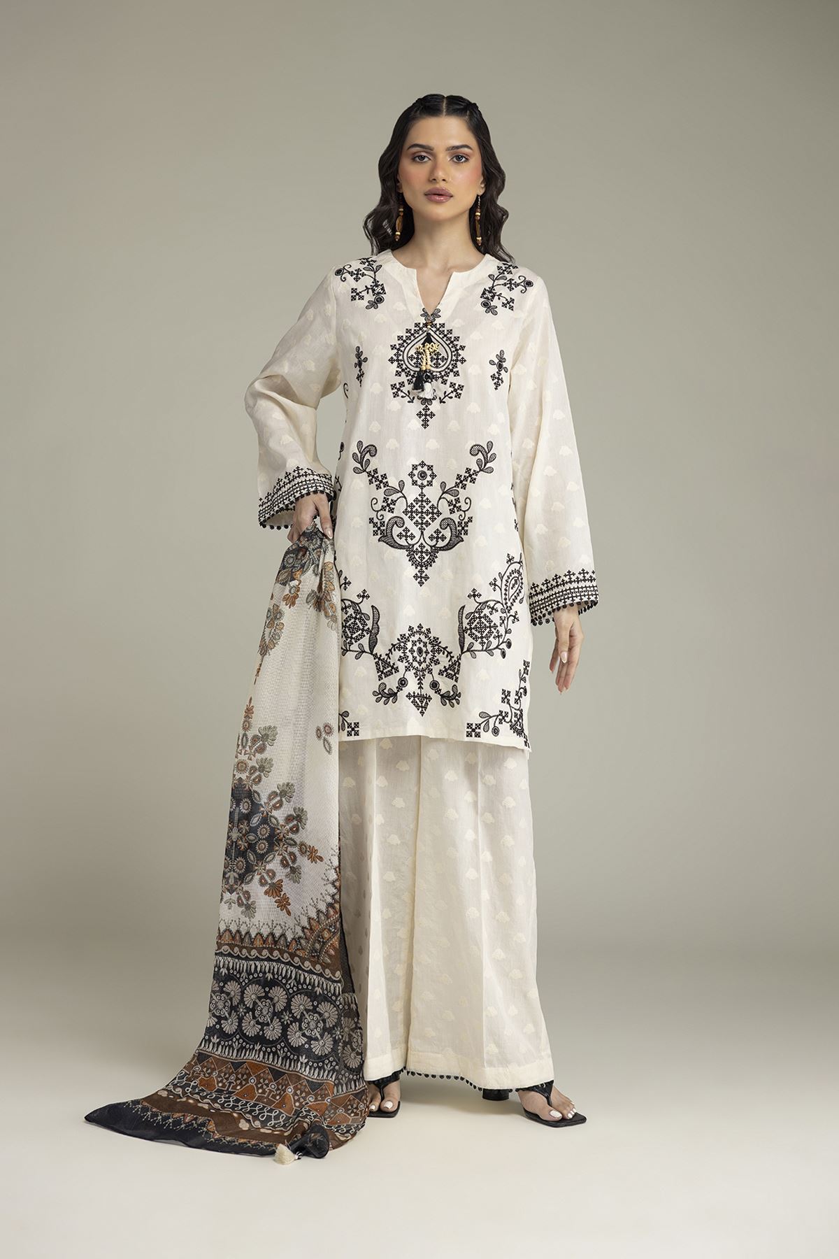 Embroidered Broshia 3-Piece Tailored Suit - 1-26-102-A-F-VG