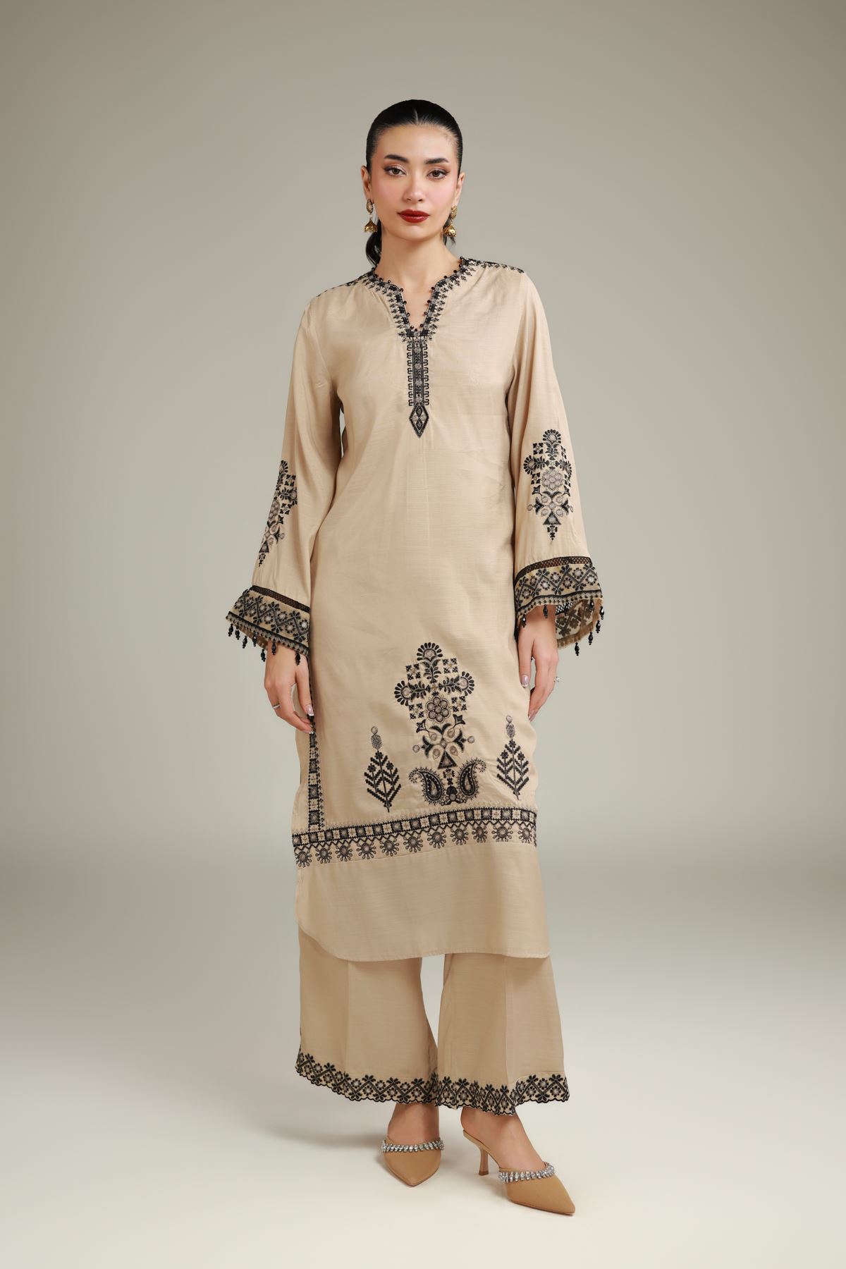 Embroidered Raw Silk Geometric Silk Kurta - 1-26-137-A-B-VG