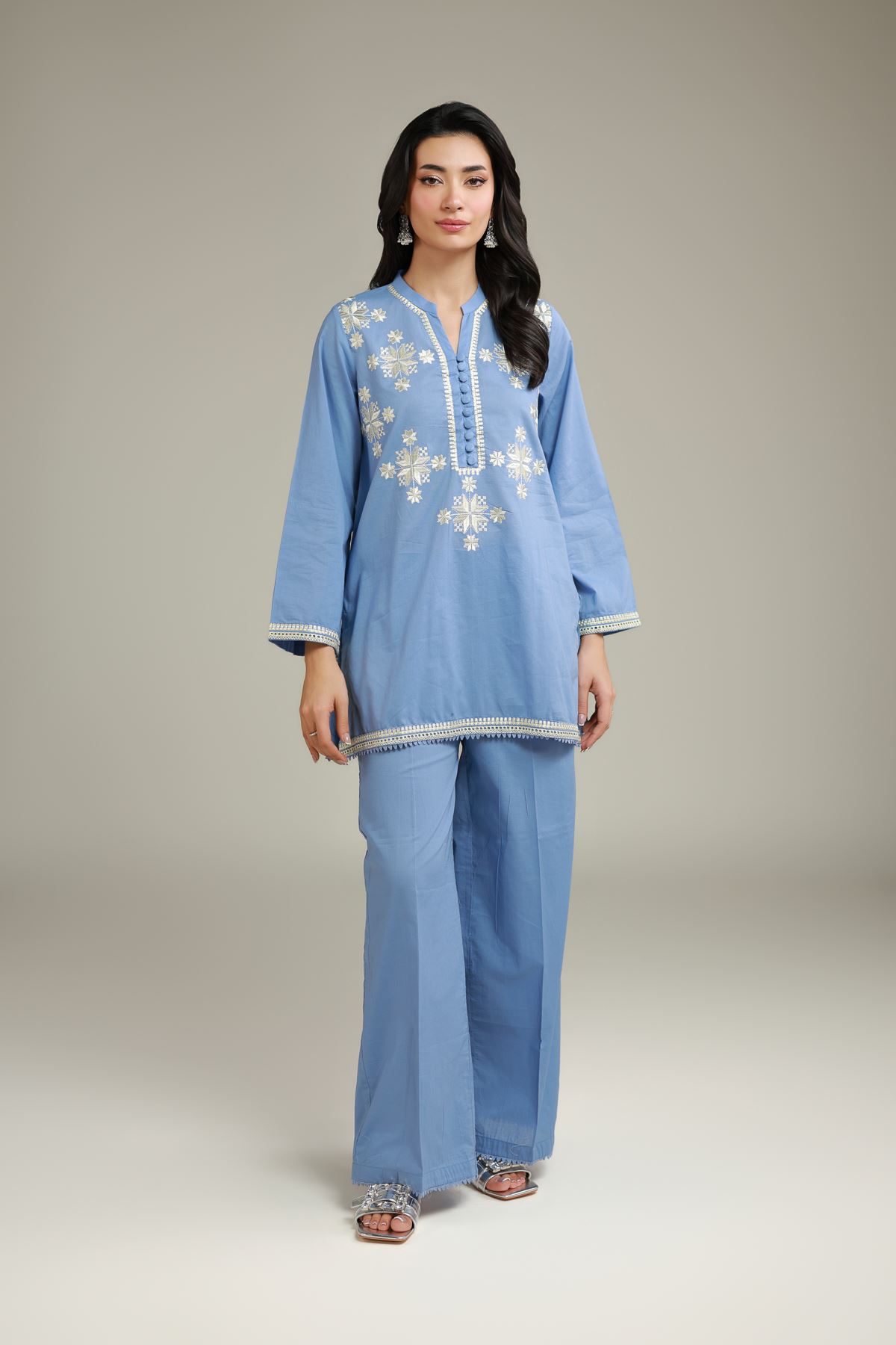Embroidered Cambric Floral Blue Kurta - 1-26-120-A-A-VG