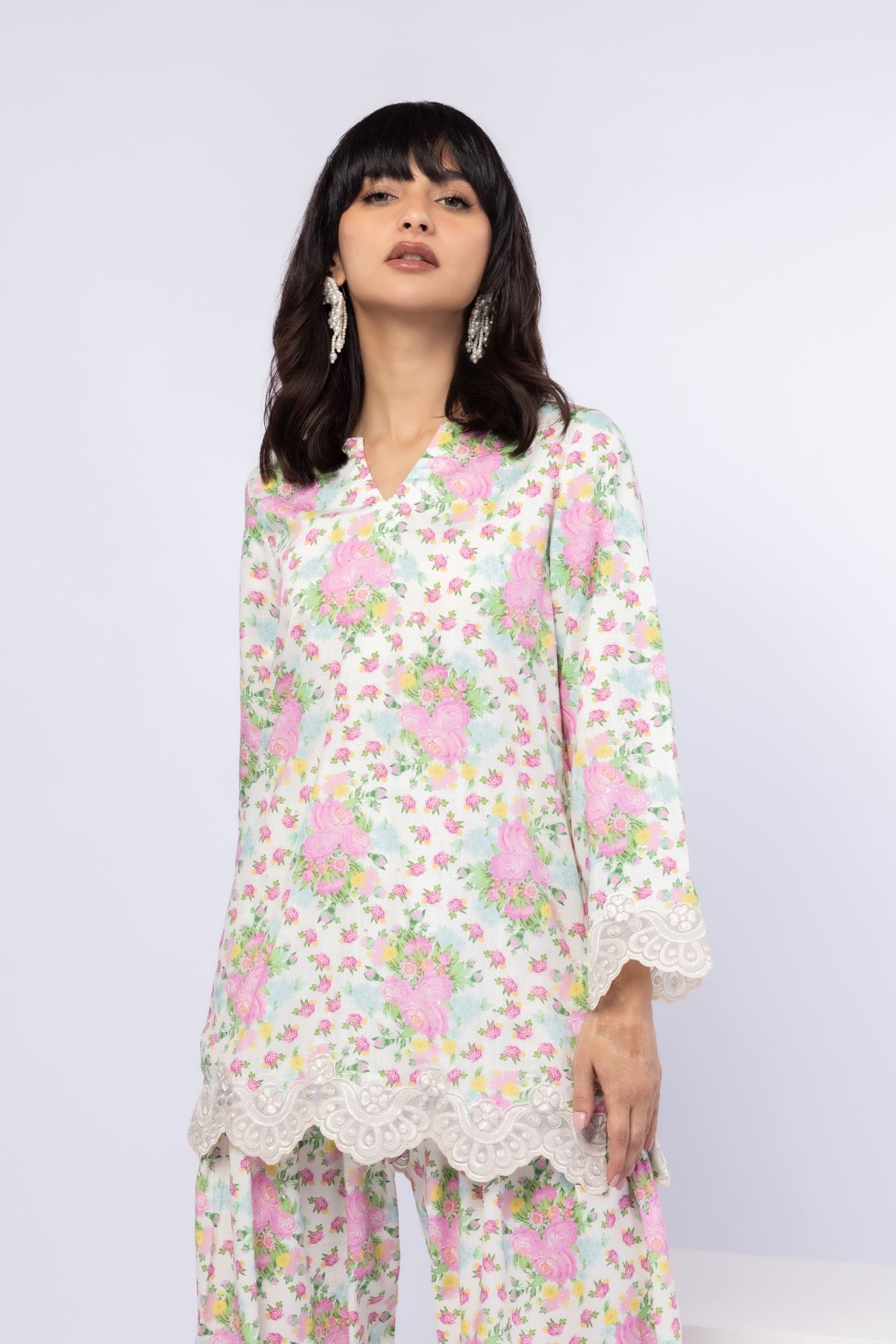 Embroidered Crosshatch Raw Silk Kurta - 25-05S23-08TA-VG
