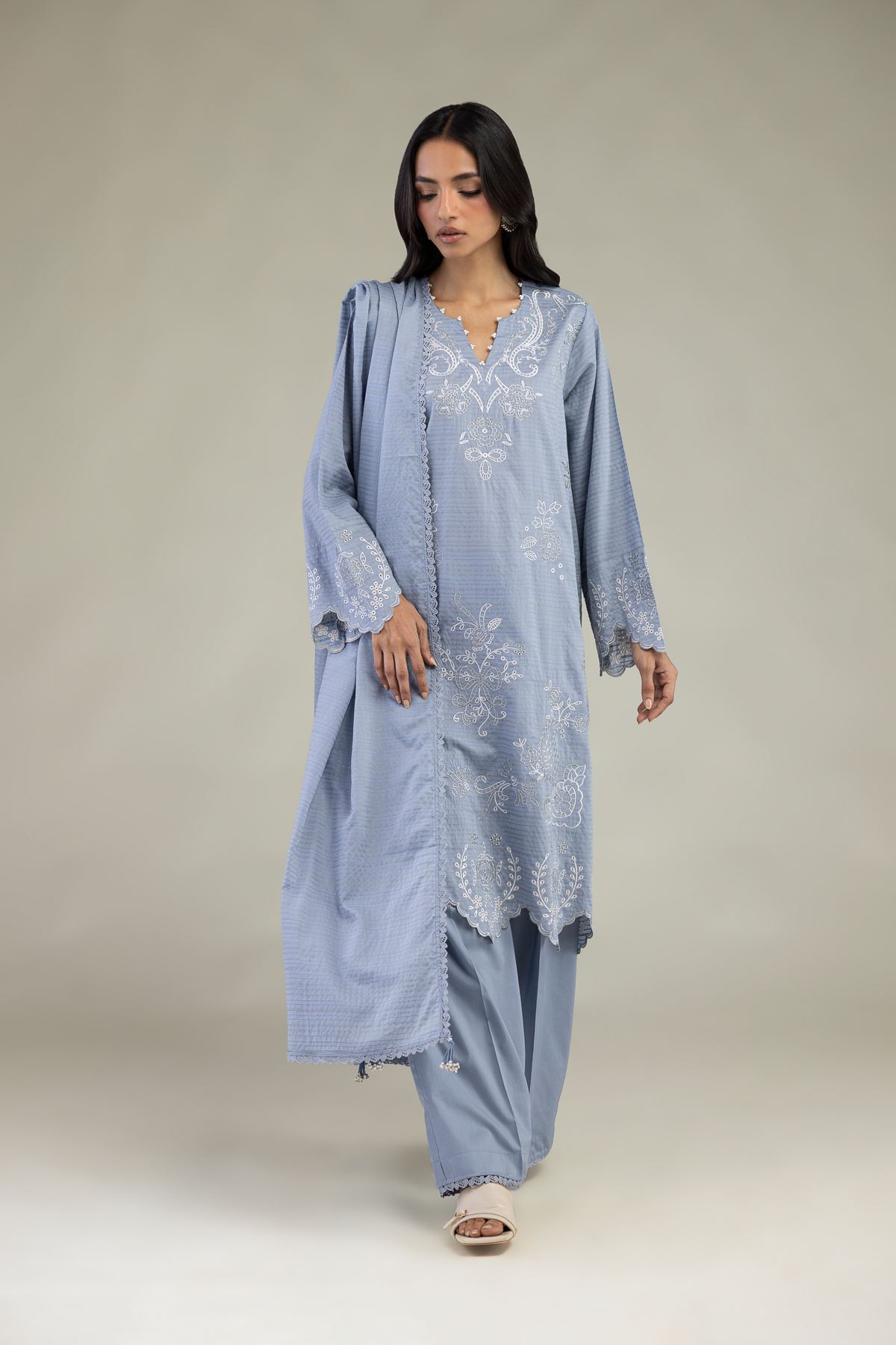Embroidered Messuri Dobby Floral Tailored Set - 1-26-337-B-C1-VG