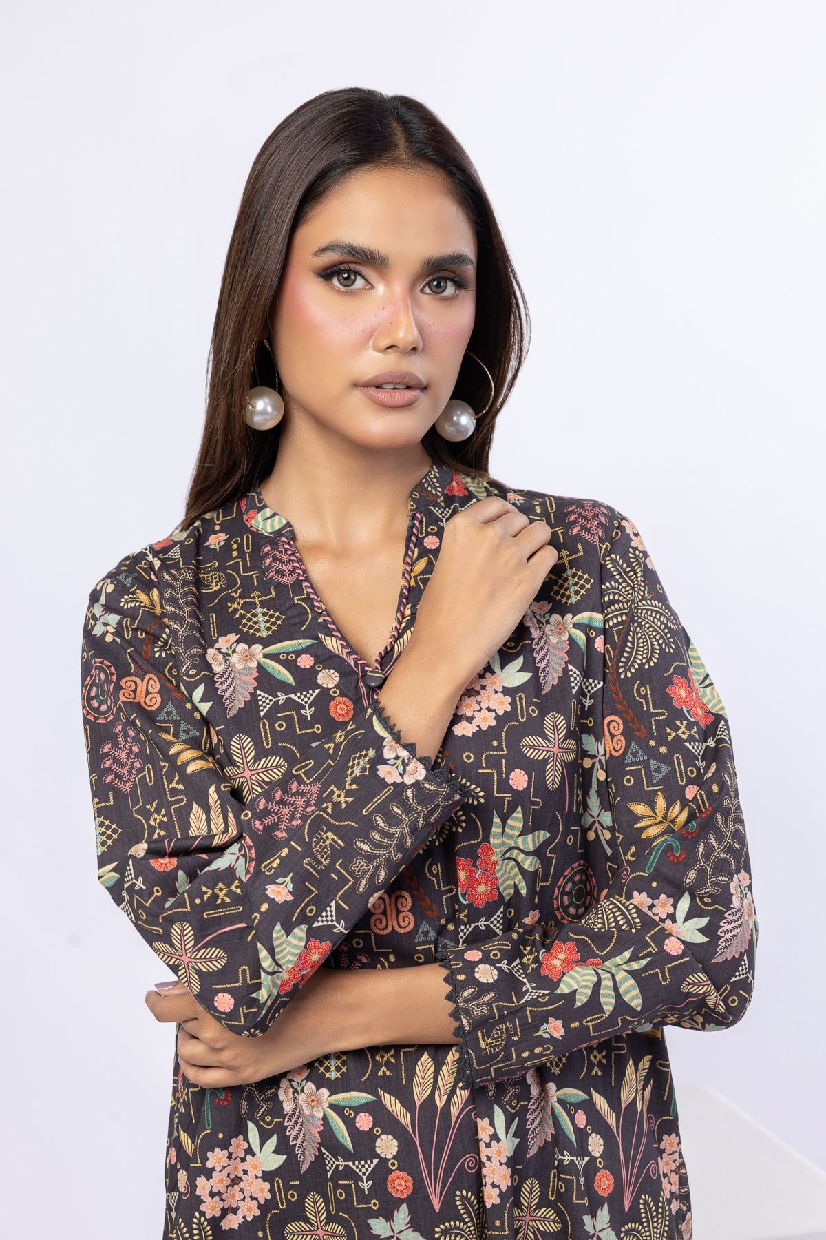 Printed Crosshatch Poplin Kurta - 25-09-11E7-05TB-VG