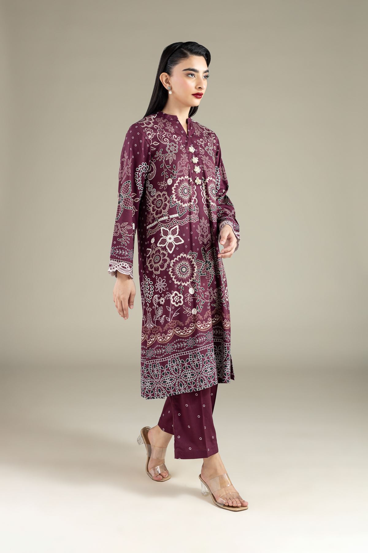 Printed Raw Silk Pants - 2-26-106-A-F-VG