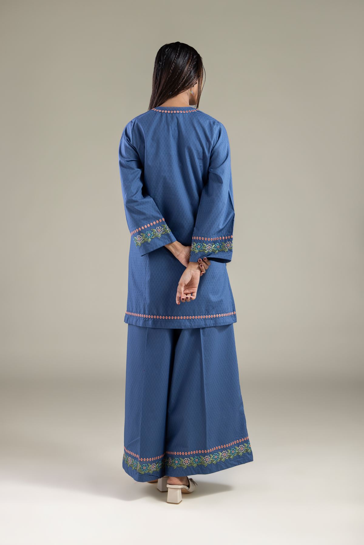 Embroidered Cotton Dobby Floral Drawstring Kurta - 1-26-137-A-A-VG