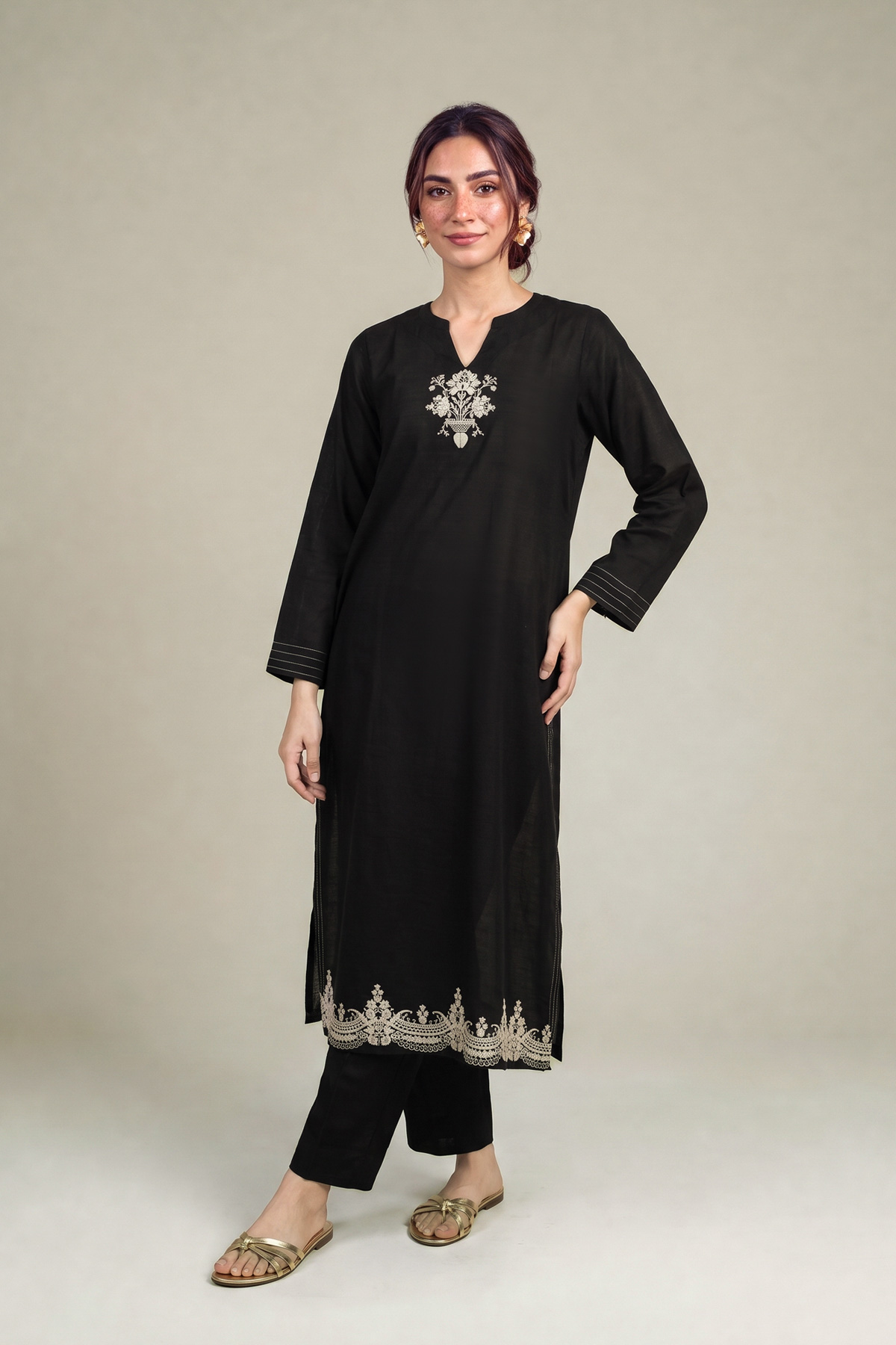 Embroidered Light Khaddar Fabrics 2 Piece | Top and Bottom - 2-26-308-A-G1-VG