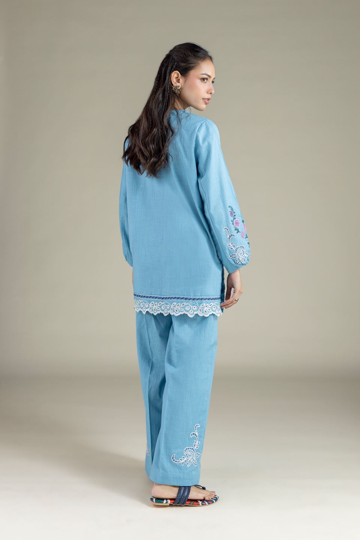 Embroidered Heavy Textured Cotton Pants - 25-10-12E4-06TB-VG