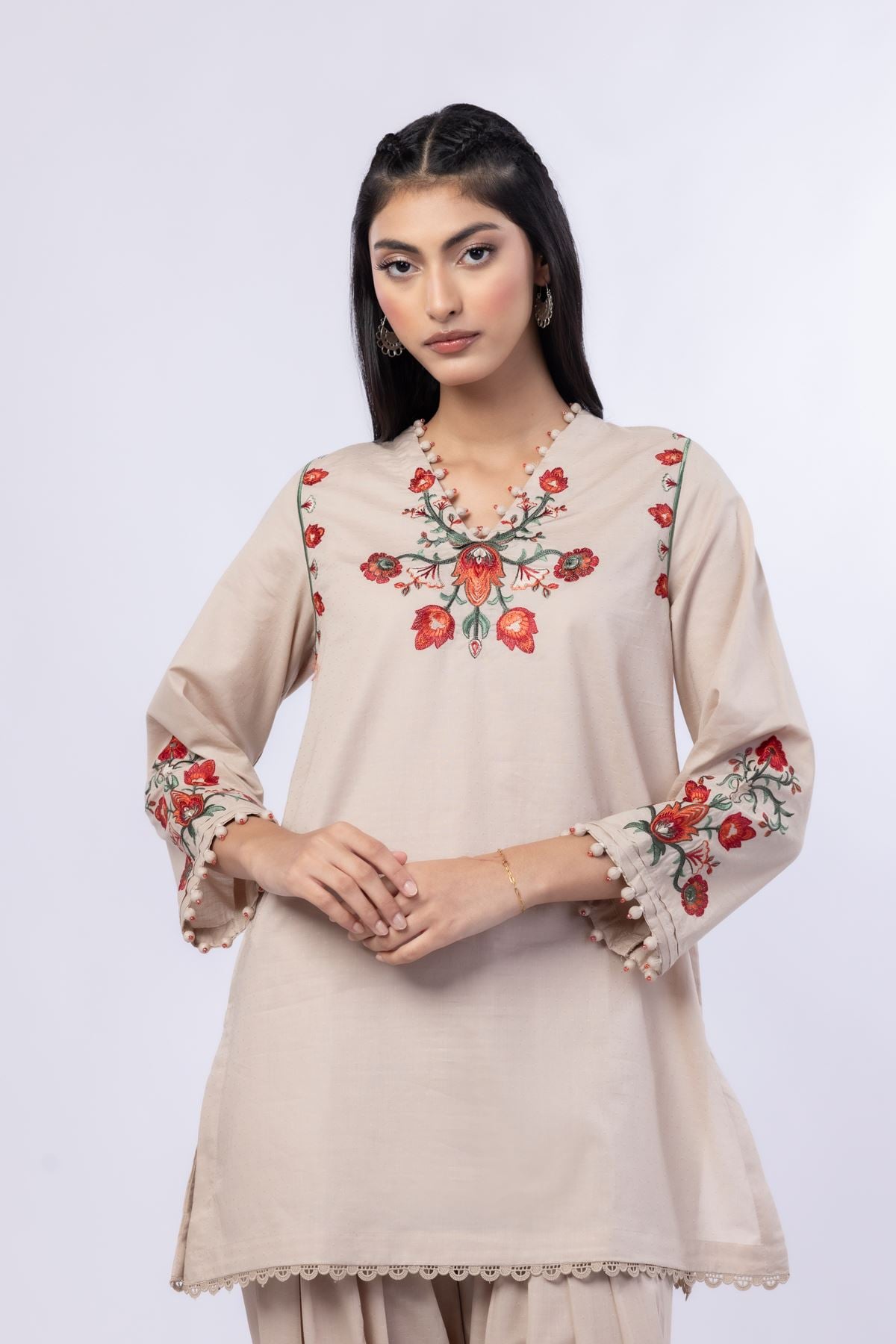 Embroidered Cotton Dobby Kurta - 25-10-11E12-03TB-VG