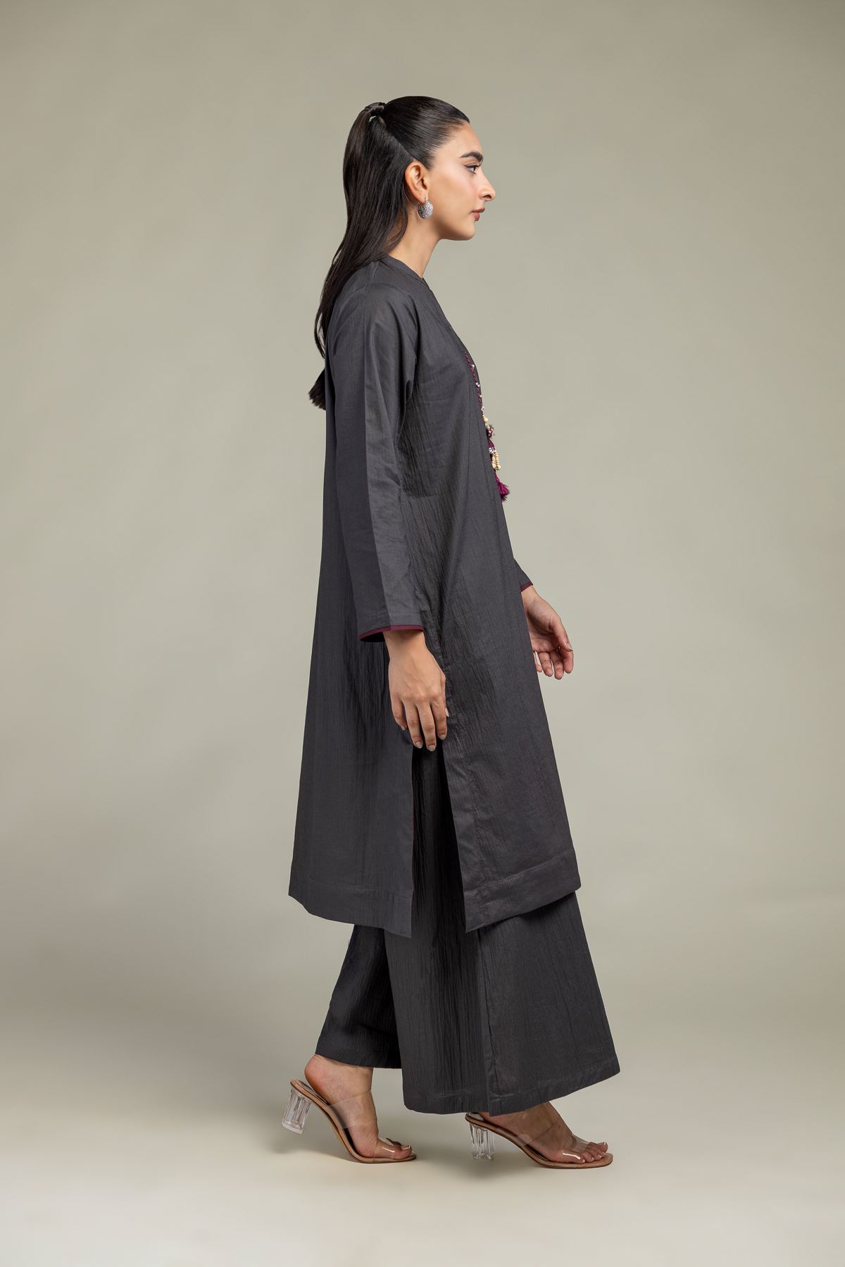 Dyed Cotton Crinkle Solid V-Neck Kurta - 1-26-102-A-F-VG