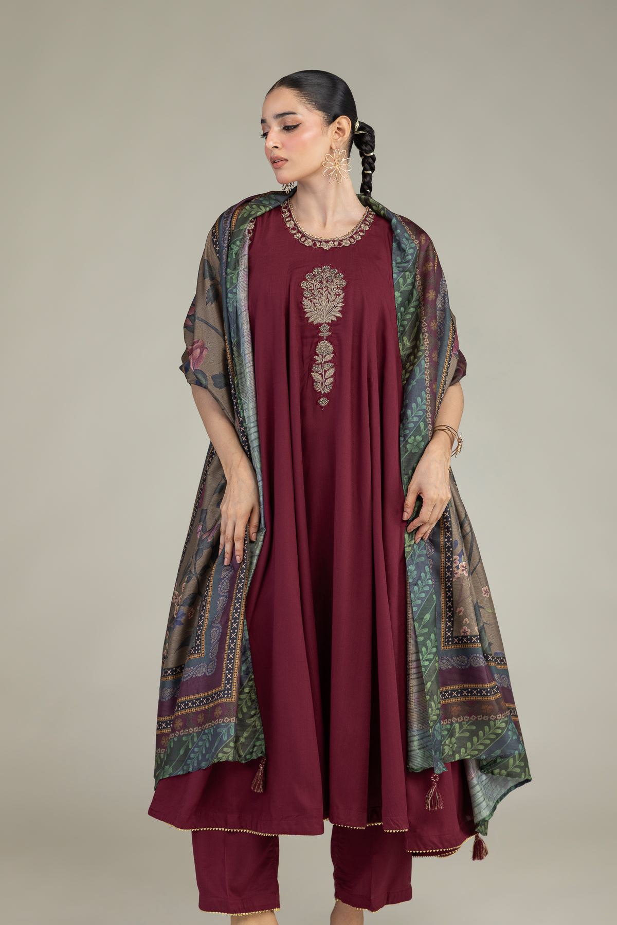 Printed Polyester Silk Silk Floral Dupatta - 2-26-203-A-E1-VG