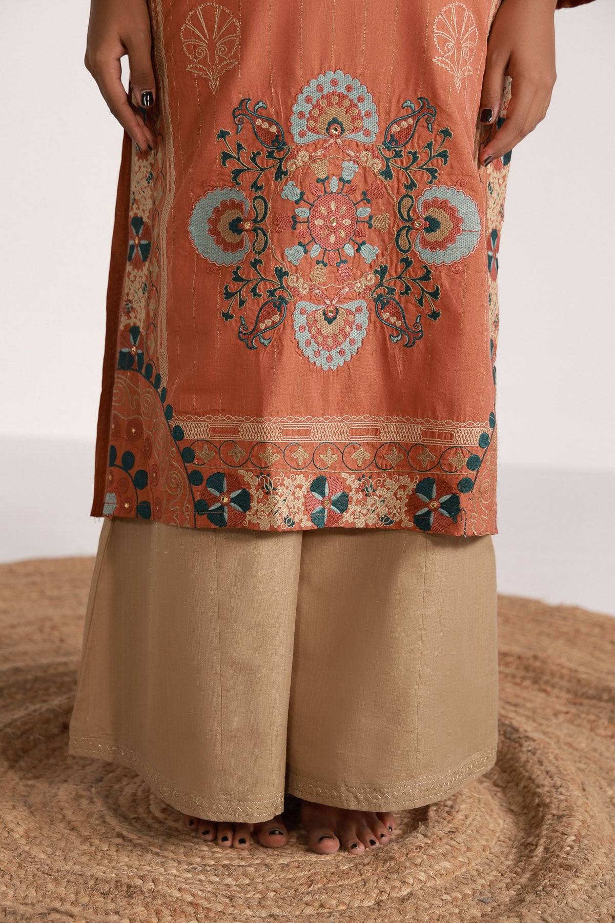 Yarn Dyed Embroidered Handwoven Kurta - 2-26-202-A-D-VG