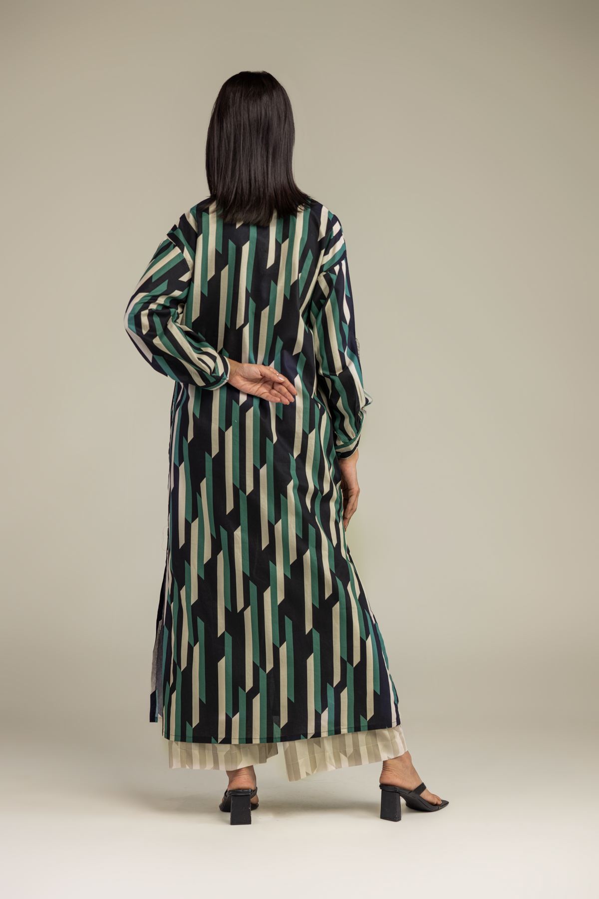 Printed Cambric Cambric Longline Shirt - 1-26-229-B-F1-VG