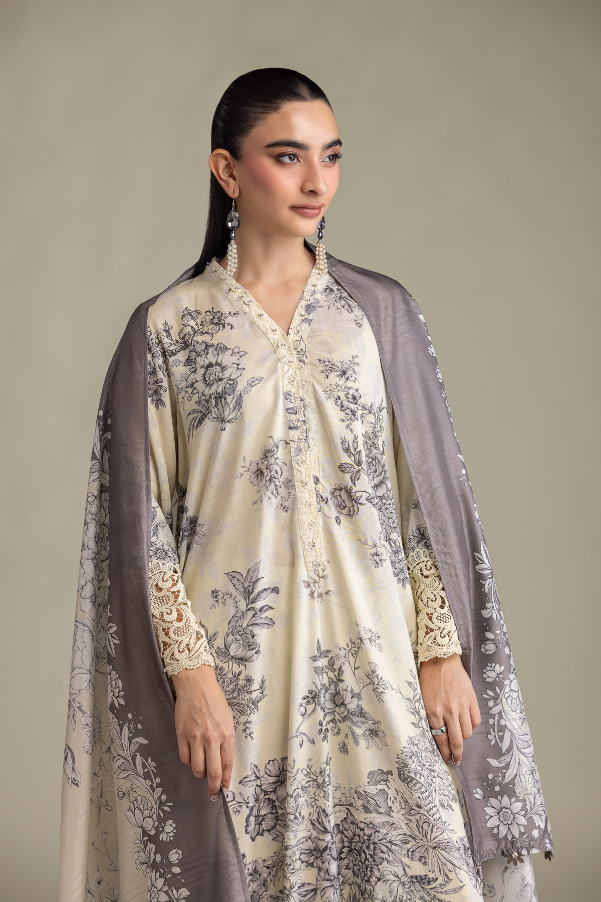 Printed Mesuri Floral Mesuri Dupatta - 1-26-415-A-A1-VG