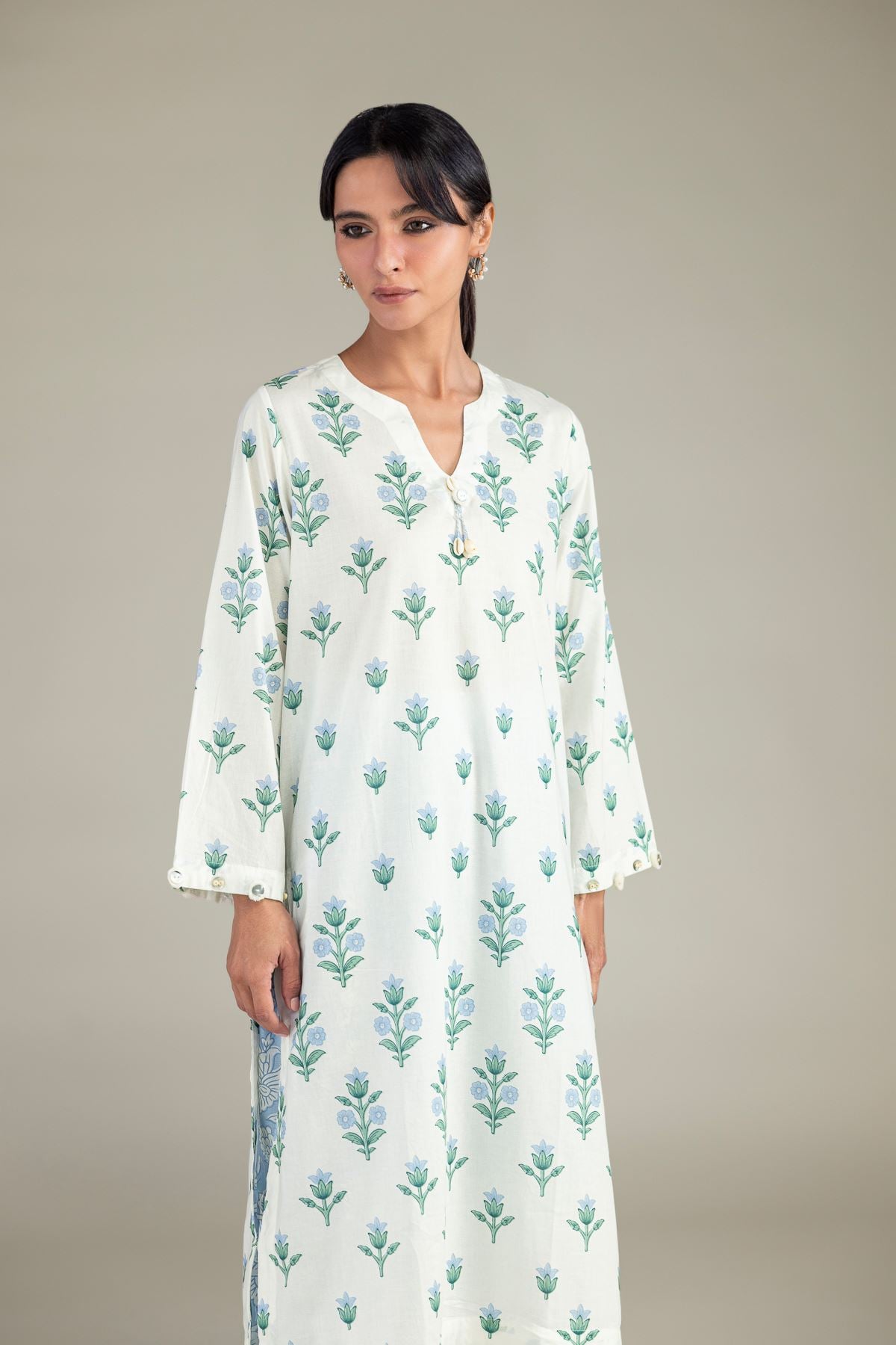 Cambric Floral Longline Kurta - T-A22-26-220FF1-VG