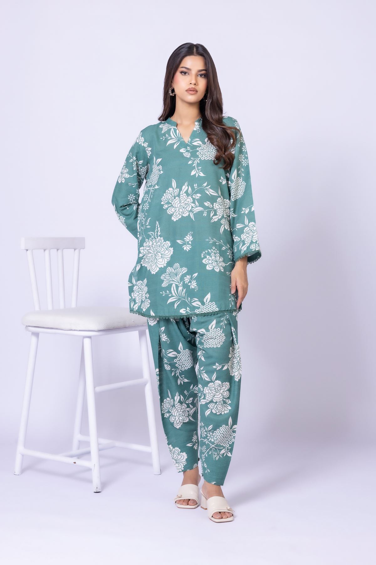Printed Textured Cotton Pants - 25-09-11E7-09BA-VG