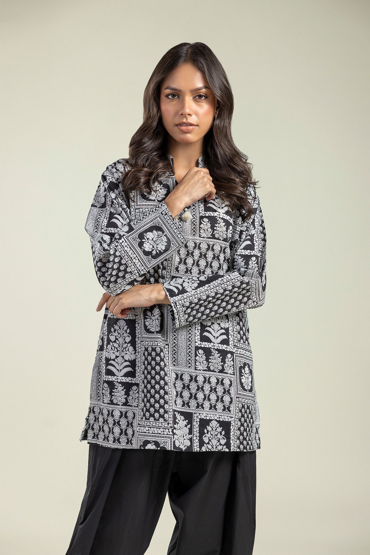 Printed Cambric Black Floral Kurta - 1-26-208-A-H2-VG