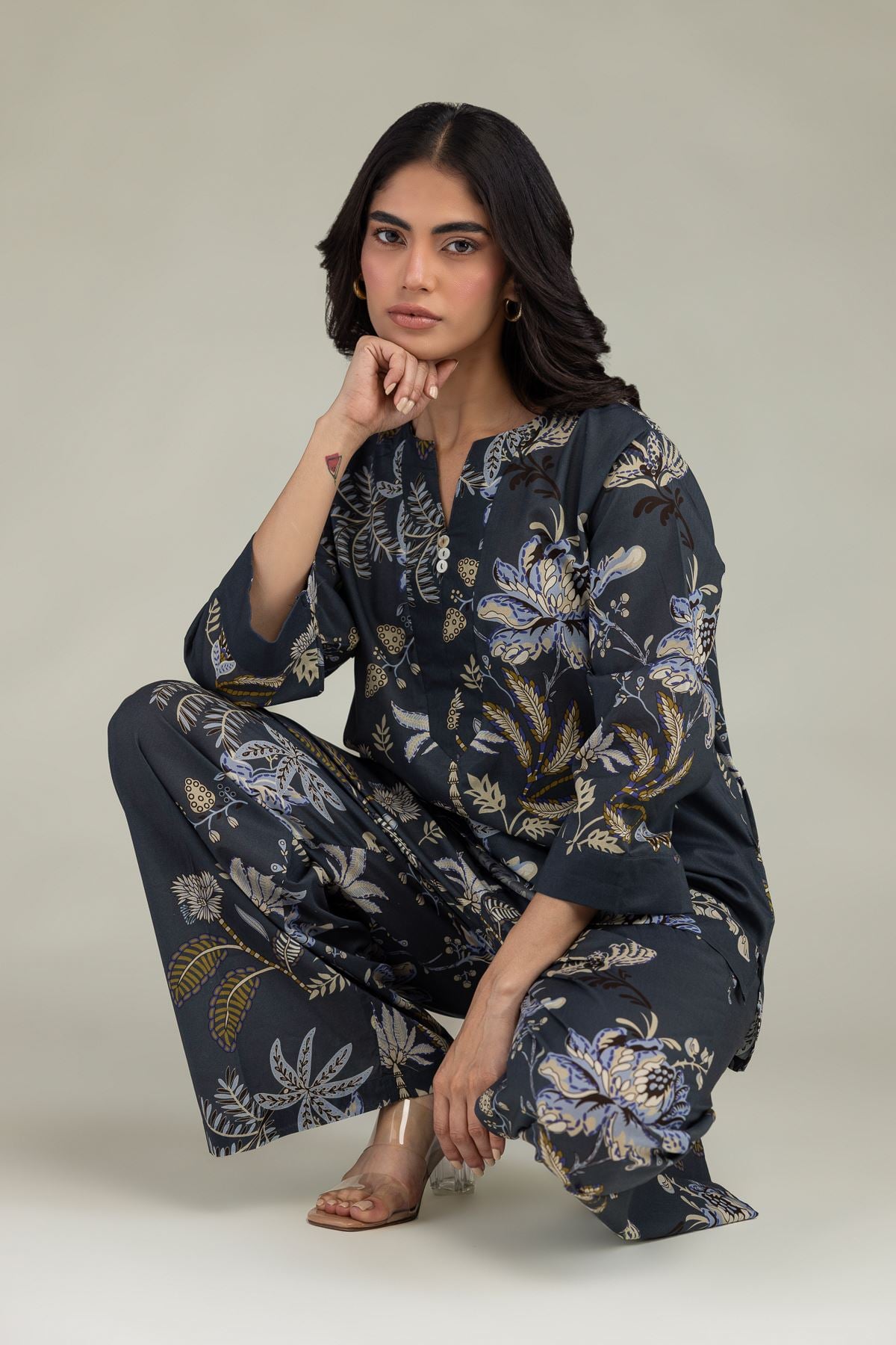 Printed Cambric Floral Cambric Tunic - 1-26-102-A-F-VG