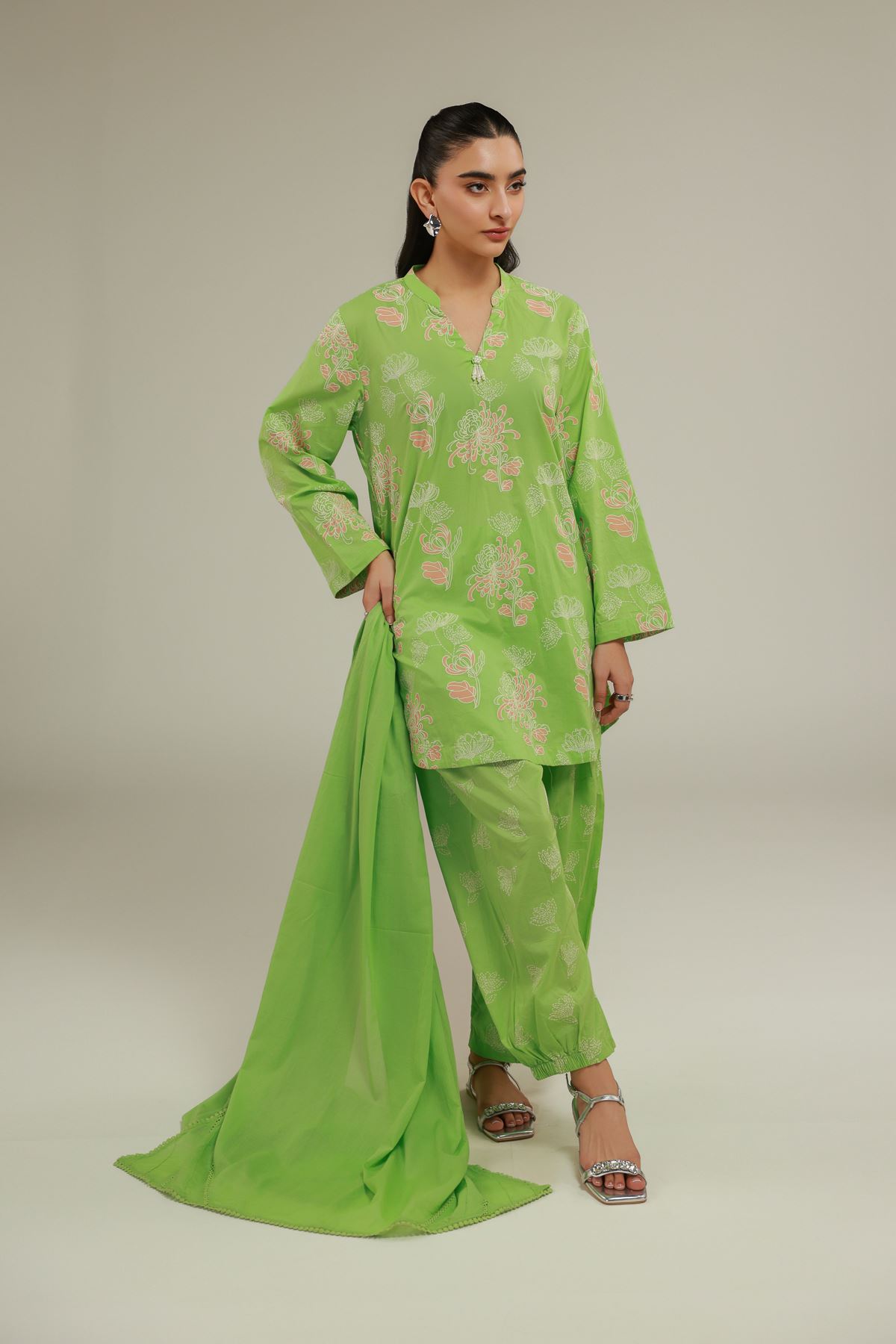 Lawn Floral Summer Dupatta - 1-26-133-A-F-VG