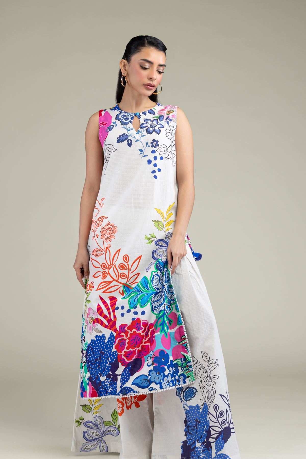 Printed Cotton Dobby Floral Sleeveless Kurta - 1-26-247-A-J1-VG