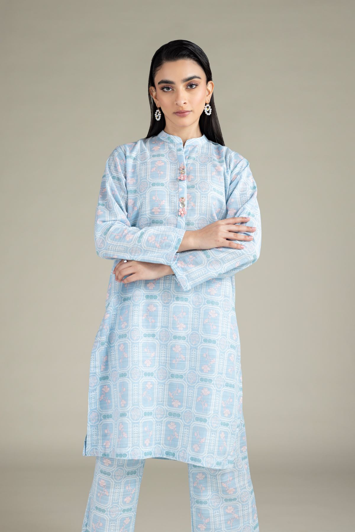 Printed Textured Cotton Kurta - 25-08-8E7-08BA-VG