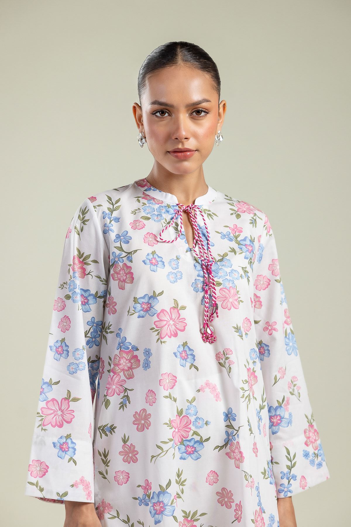 Printed Cambric Keyhole Floral Kurta - 1-26-208-A-H2-VG