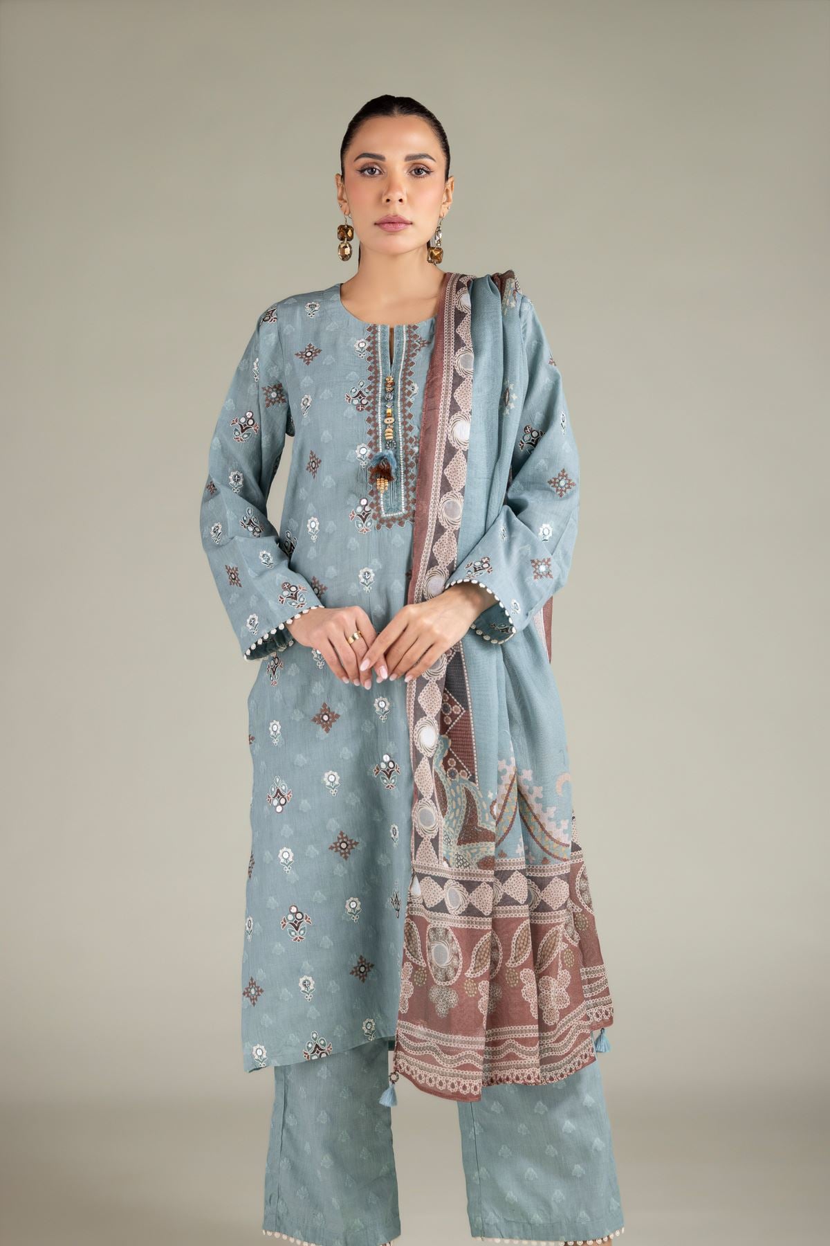 Embroidered Broshia 3-Piece Tailored Set - 1-26-102-A-F-VG