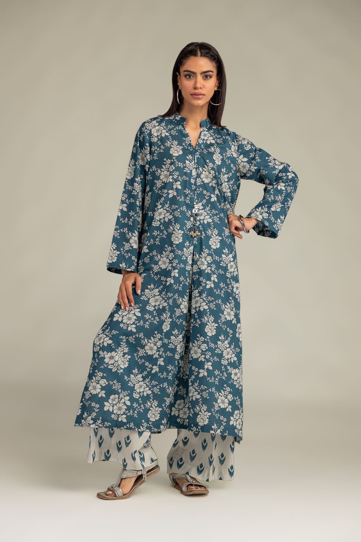 Printed Cambric Cambric Longline Kurta - 1-26-250-B-H1-VG