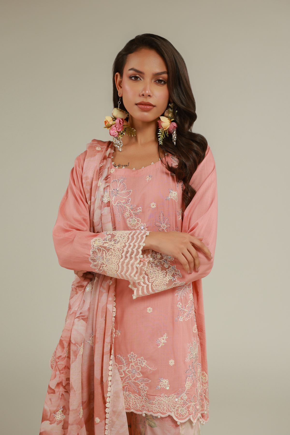 Embroidered Raw Silk Floral Kurta 3-piece - 1-26-129-A-C-VG