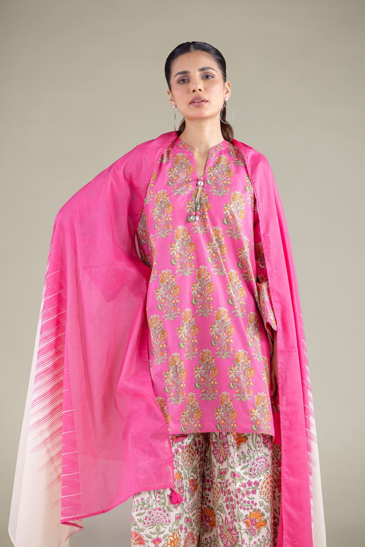 Printed Cambric Floral Short Kurta - 1-26-119-A-F-VG
