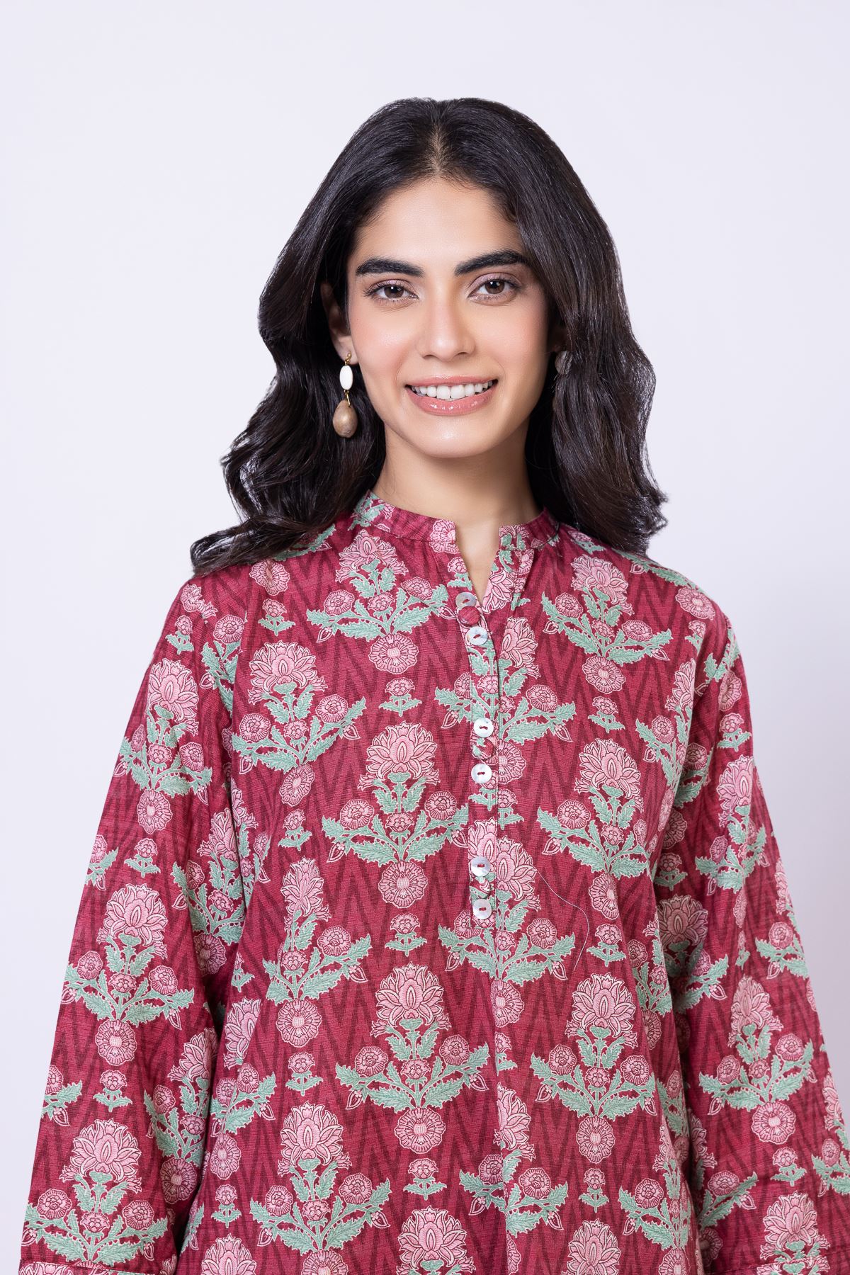 Printed Textured Cotton Kurta - 25-09-10E4-10TB-VG