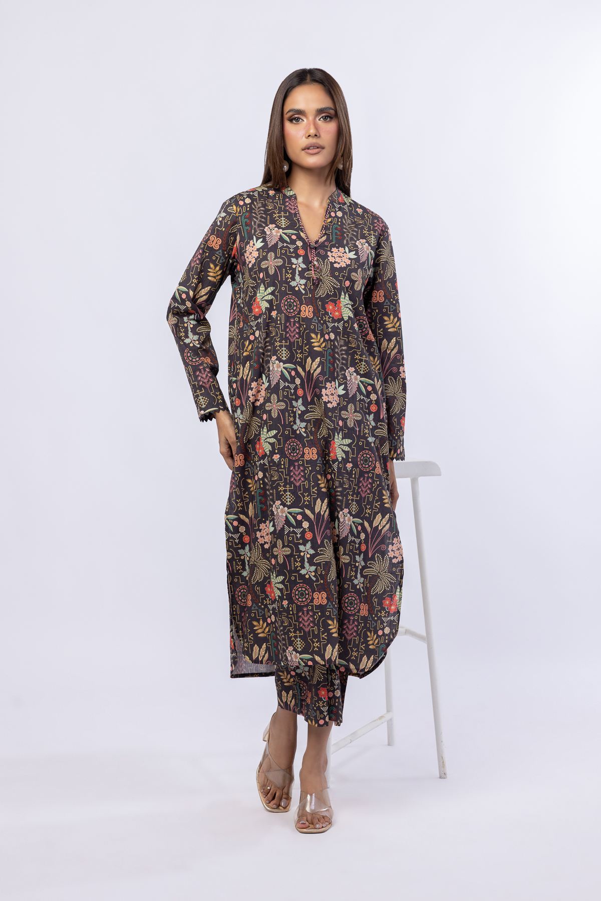 Printed Crosshatch Poplin Kurta - 25-09-11E7-05TB-VG